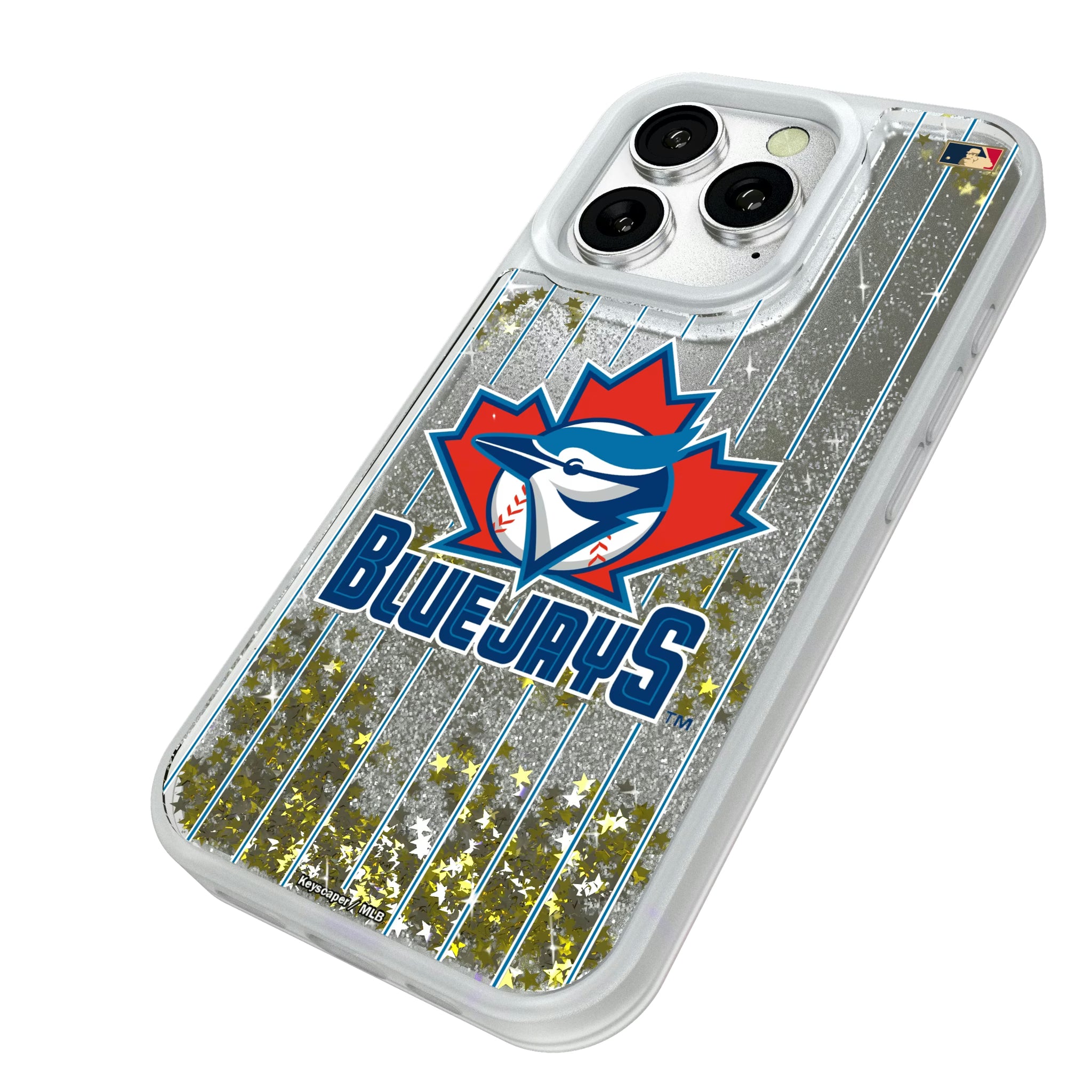 Toronto Blue Jays 1997-2002 - Cooperstown Collection Pinstripe iPhone Glitter Phone Case for Apple iPhone - Isometric View#Device_iPhone 16 Pro