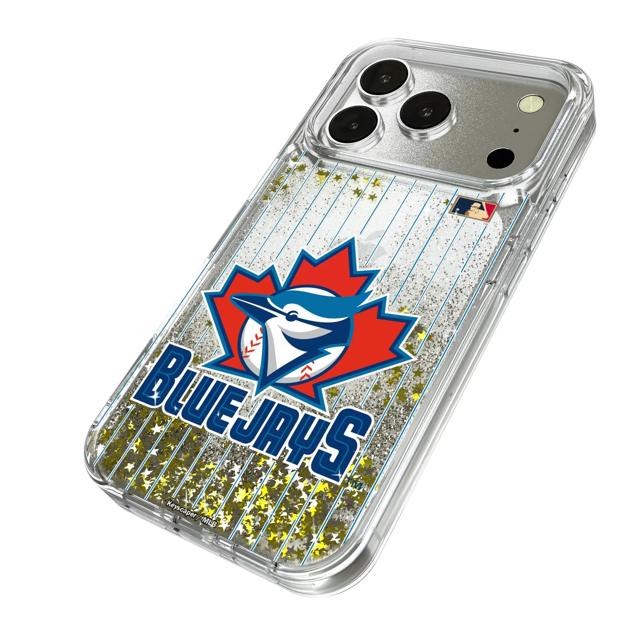 Toronto Blue Jays 1997-2002 - Cooperstown Collection Pinstripe iPhone Glitter Phone Case for Apple iPhone - Isometric View