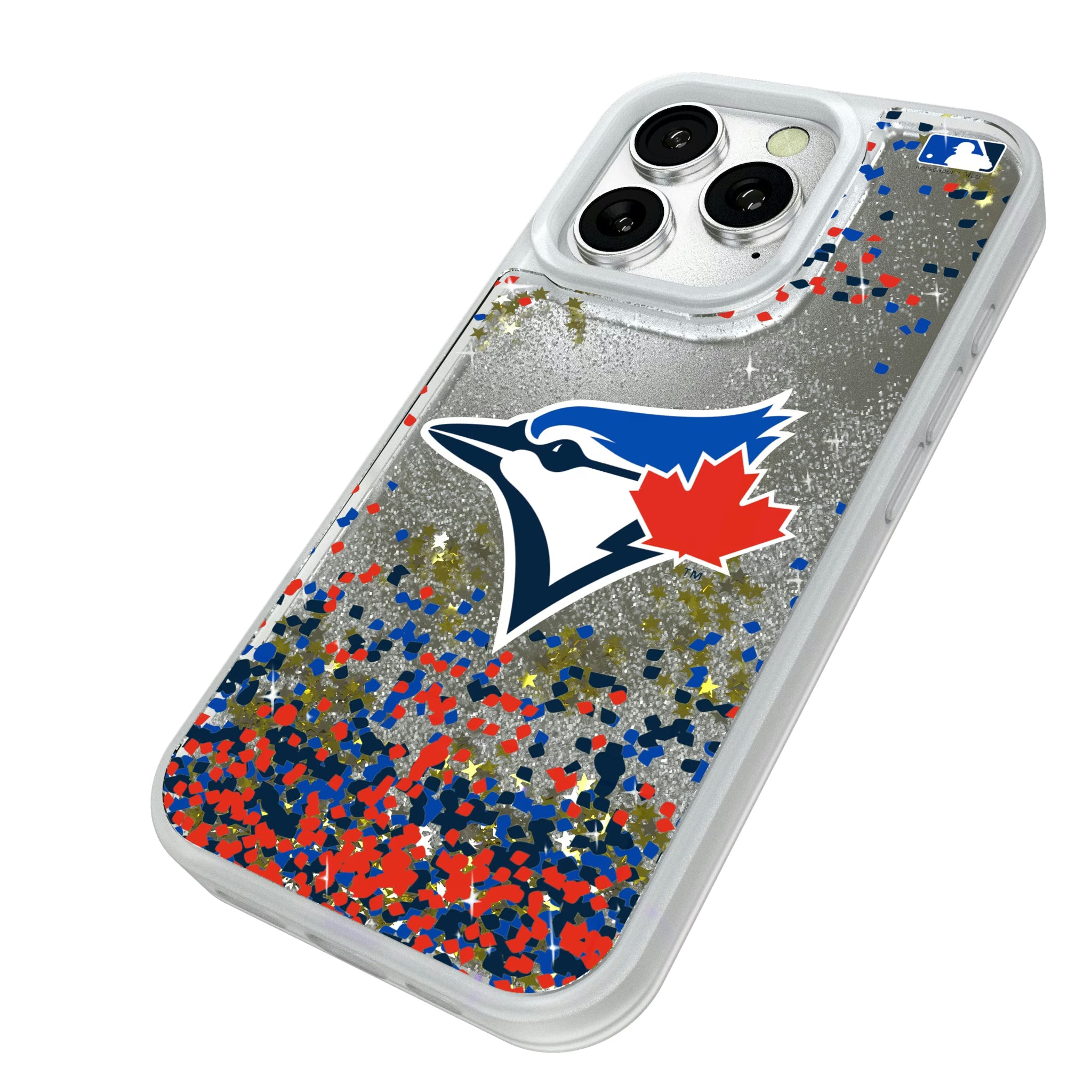 Toronto Blue Jays Confetti iPhone Glitter Phone Case for Apple iPhone - Isometric View#Device_iPhone 16 Pro