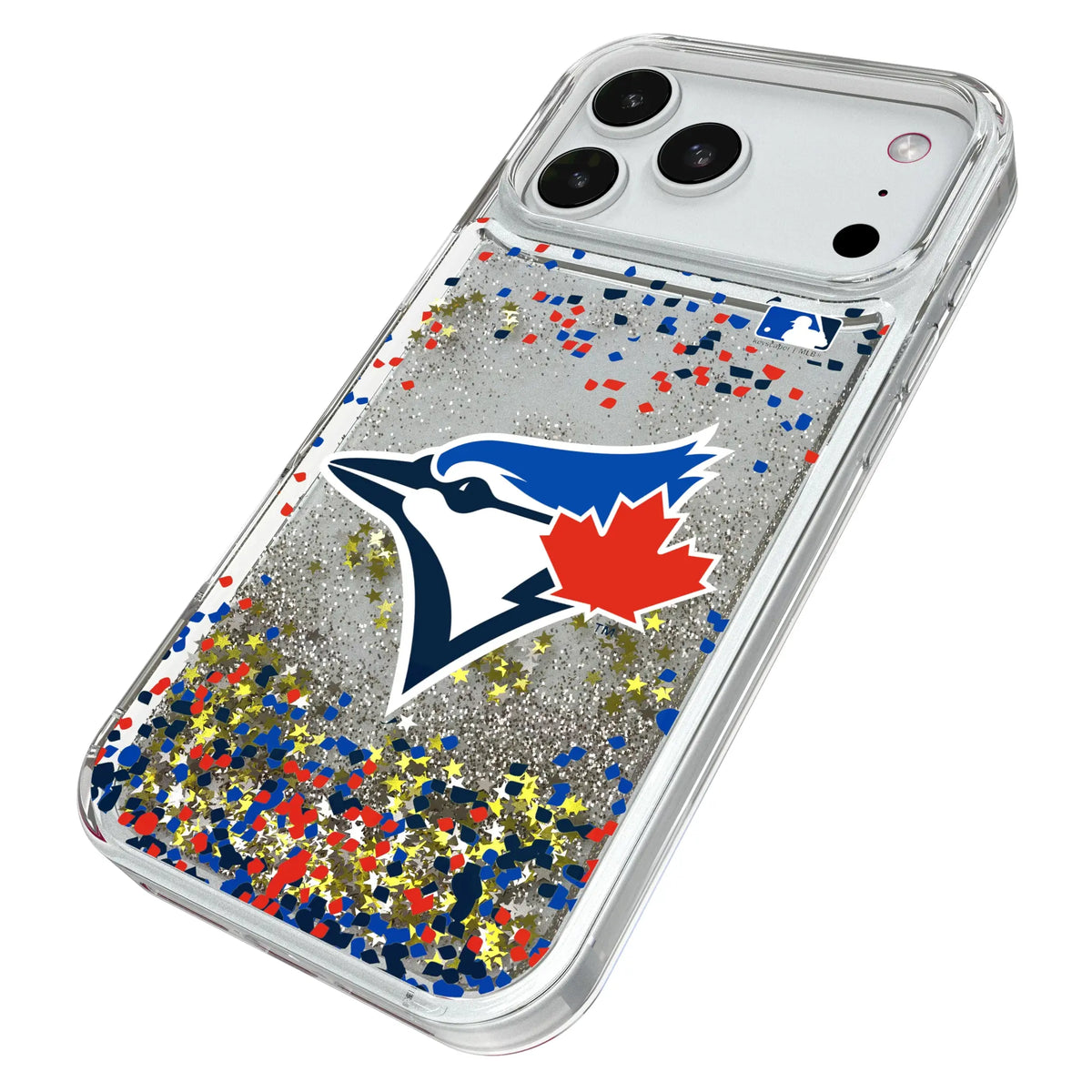 Toronto Blue Jays Confetti iPhone Glitter Phone Case for Apple iPhone - Isometric View#Device_iPhone 18 Pro Max
