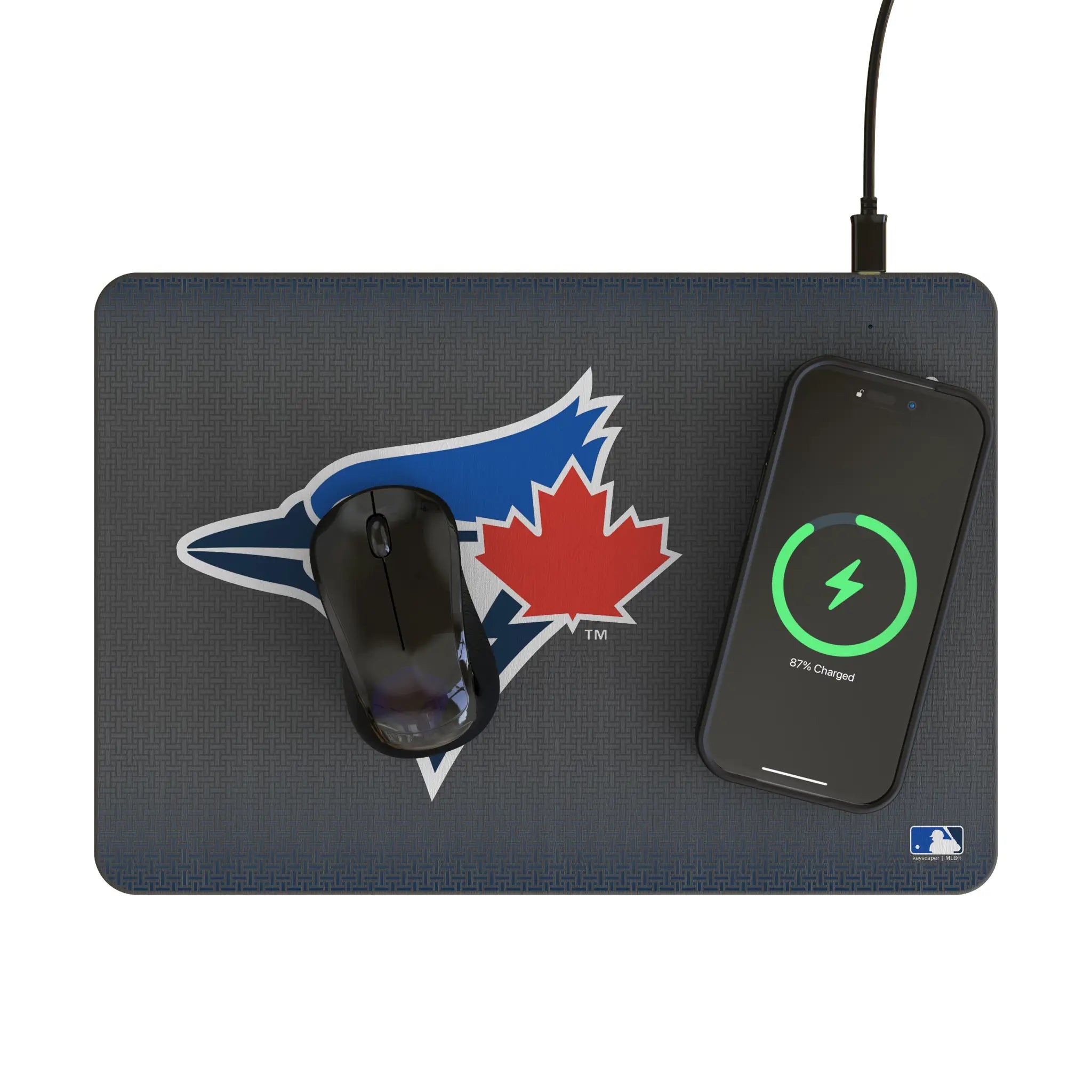 Toronto Blue Jays Linen 15-Watt Wireless Charger and Mouse Pad - Lifestyle