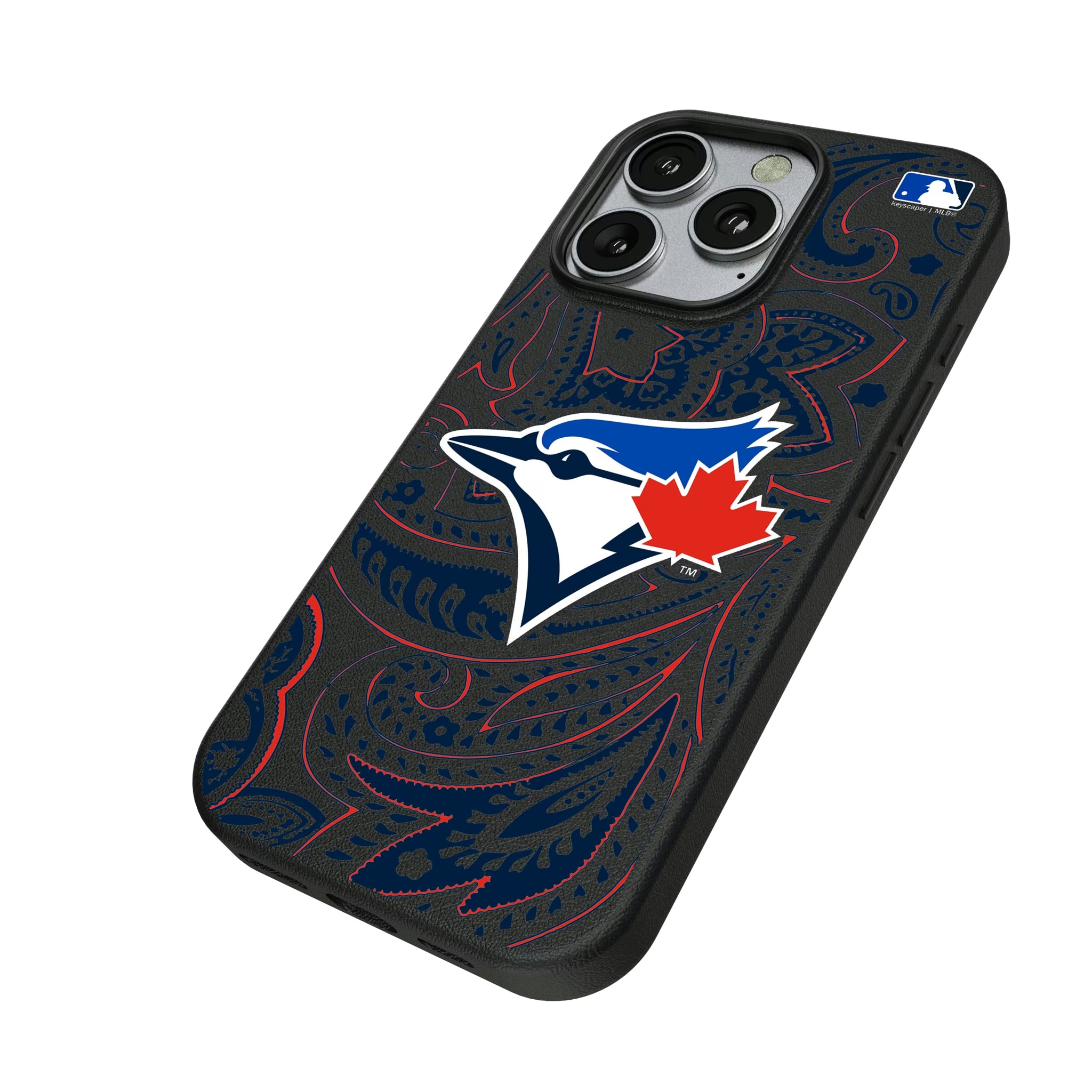 Toronto Blue Jays Paisley iPhone MagSafe Compatible Phone Case for Apple iPhone - Isometric View