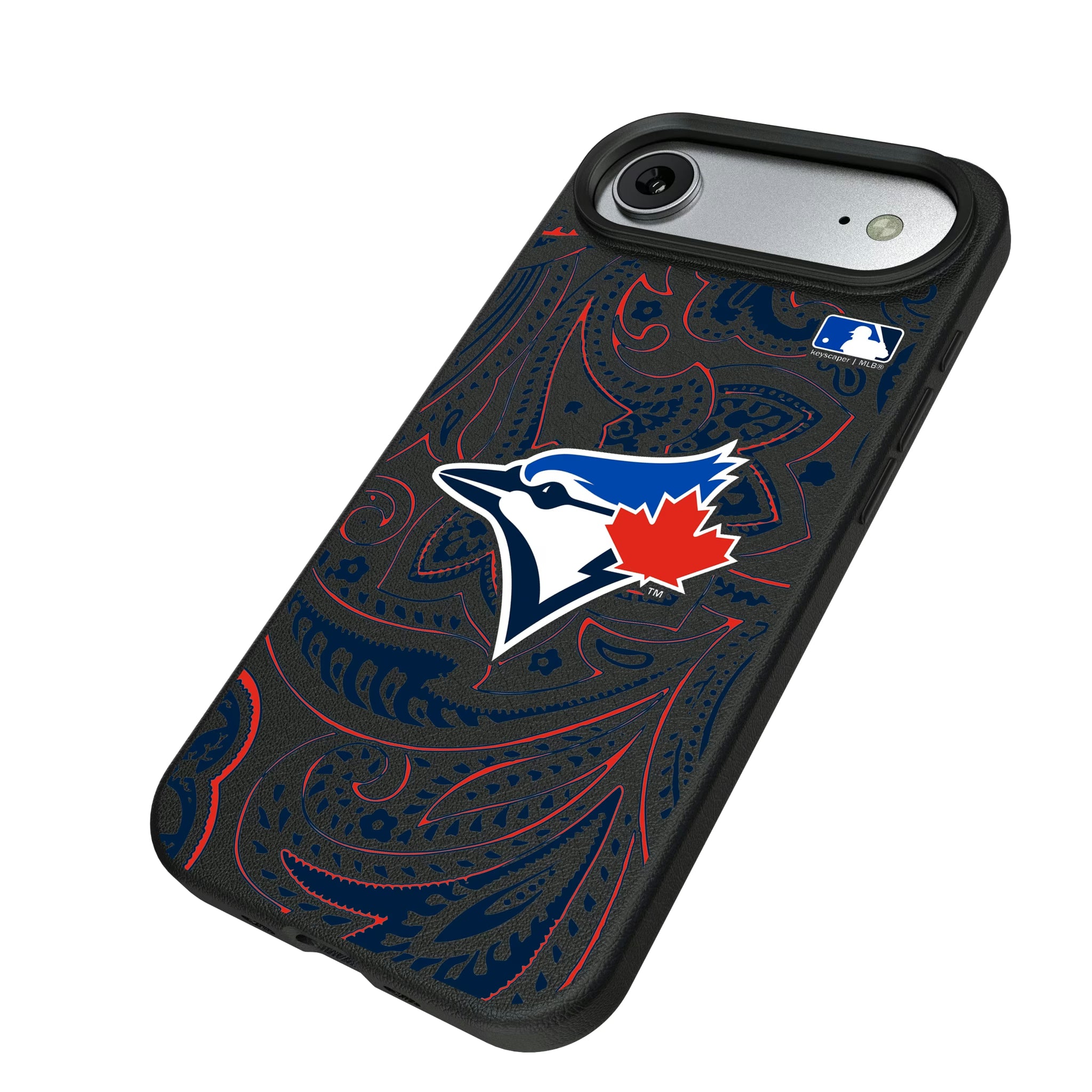 Toronto Blue Jays Paisley iPhone MagSafe Compatible Phone Case for Apple iPhone - Isometric View#Device_iPhone Air