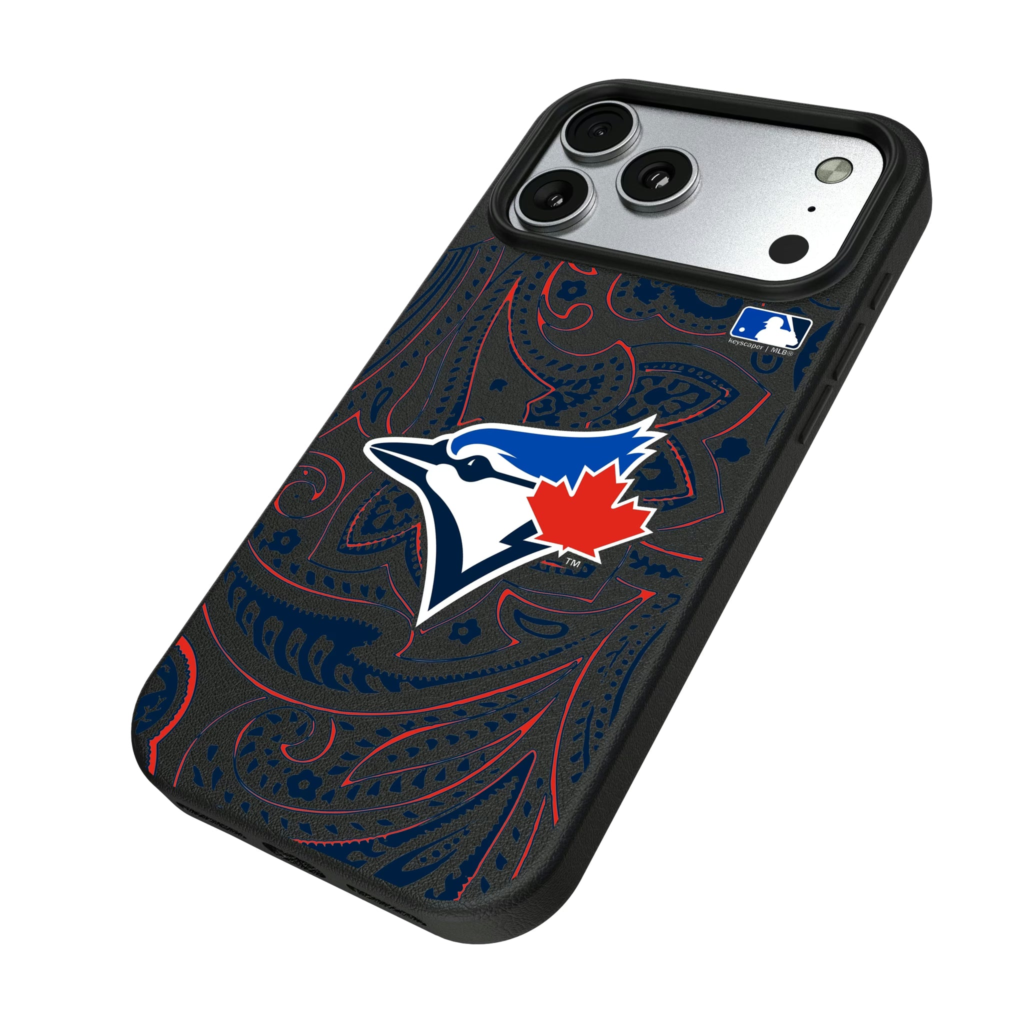 Toronto Blue Jays Paisley iPhone MagSafe Compatible Phone Case for Apple iPhone - Isometric View#Device_iPhone 17 Pro Max