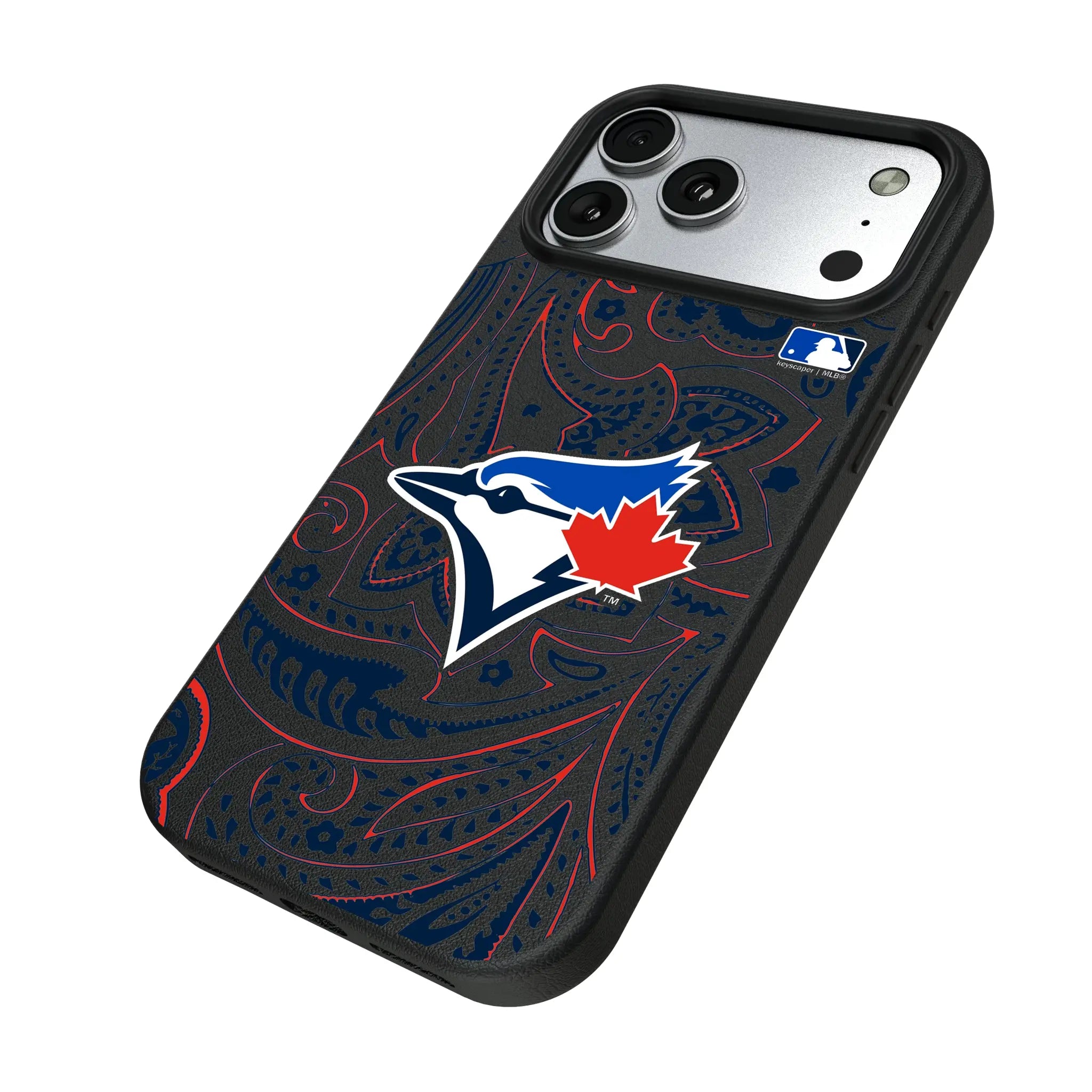 Toronto Blue Jays Paisley iPhone MagSafe Compatible Phone Case for Apple iPhone - Isometric View#Device_iPhone 17 Pro Max