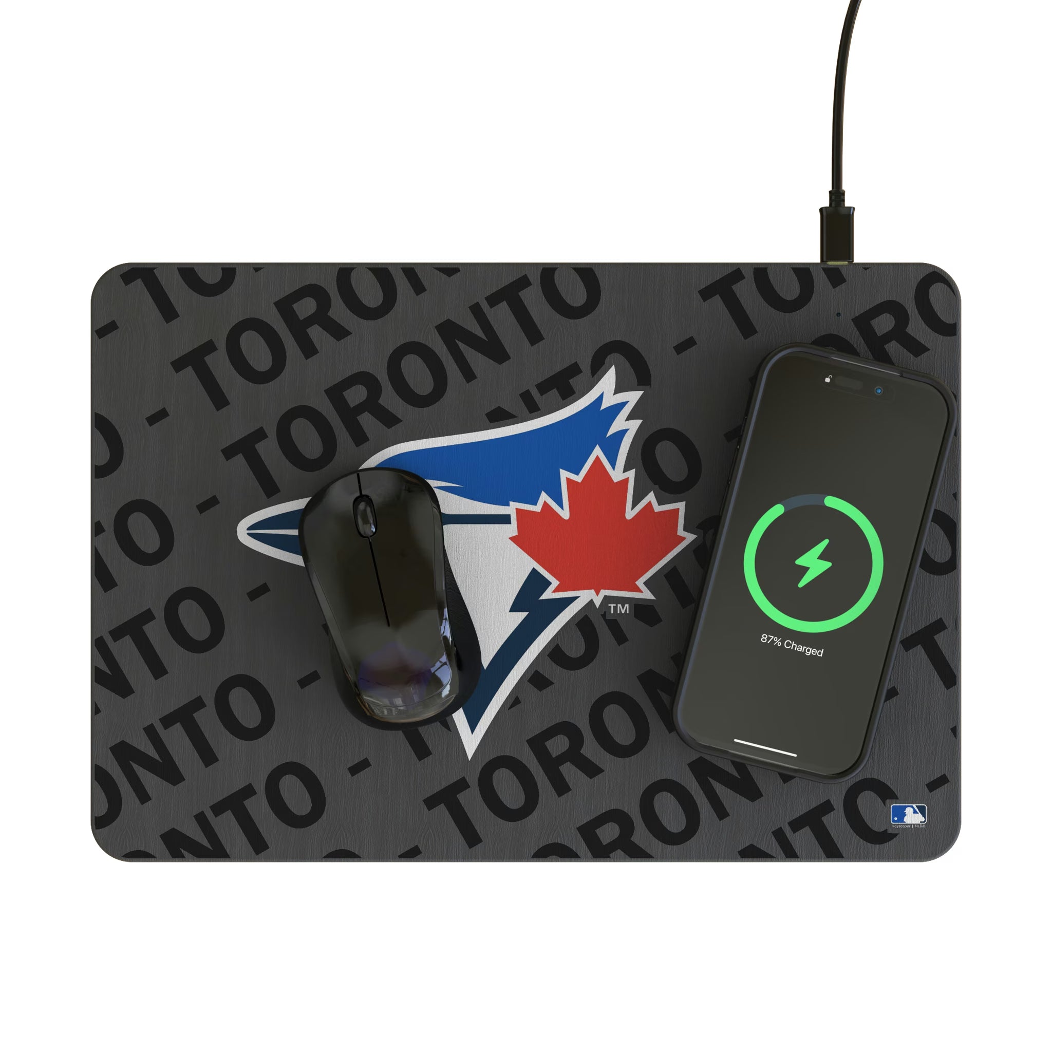 Toronto Blue Jays Personalized Tilt 15-Watt Wireless Charger and Mouse Pad - Lifestyle