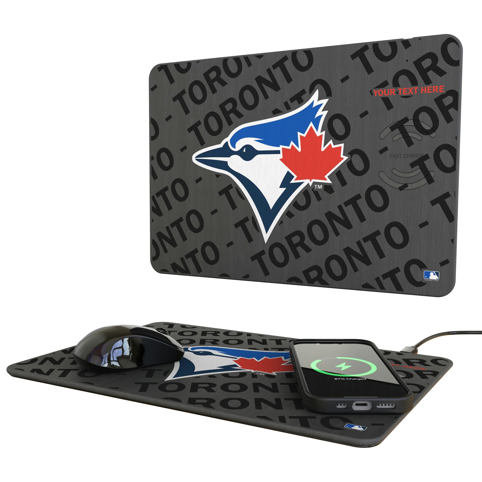 Toronto Blue Jays Personalized Tilt 15-Watt Wireless Charger and Mouse Pad