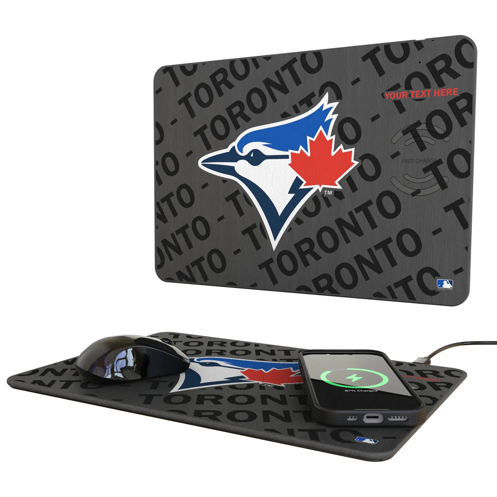 Toronto Blue Jays Personalized Tilt 15-Watt Wireless Charger and Mouse Pad