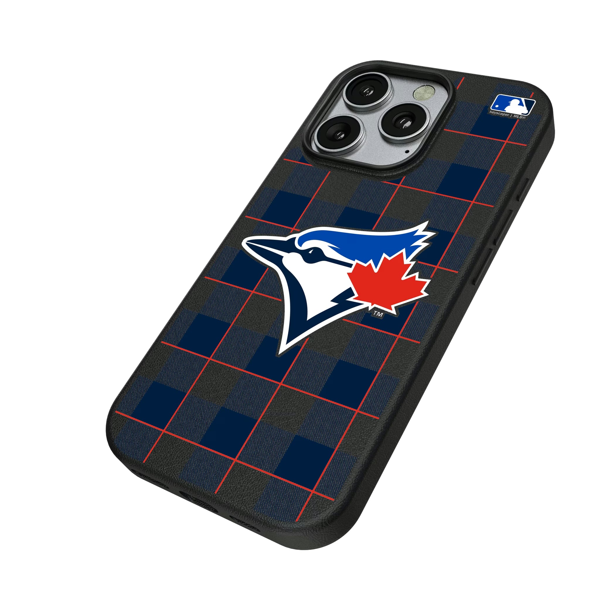 Toronto Blue Jays Plaid iPhone MagSafe Compatible Phone Case for Apple iPhone - Isometric View