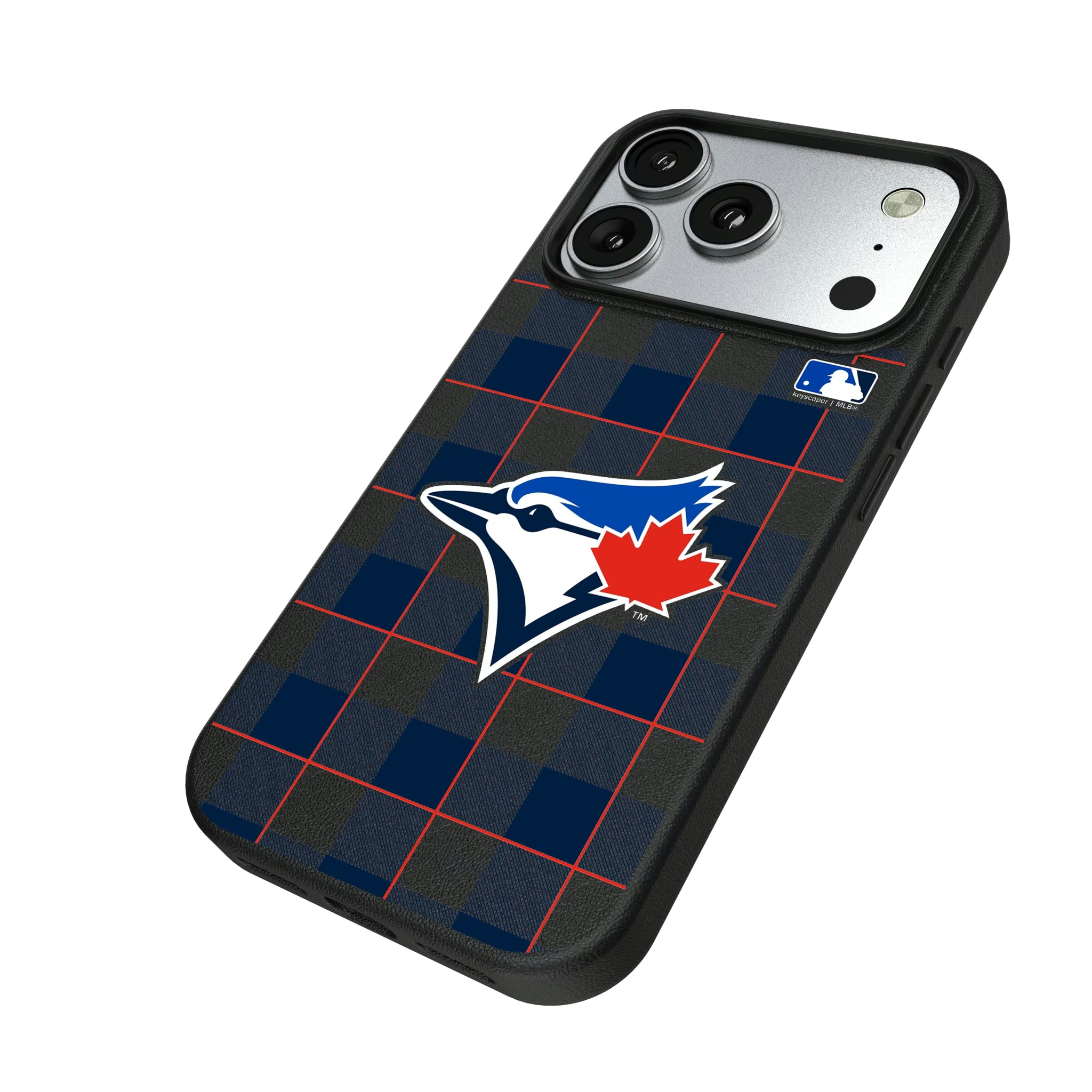 Toronto Blue Jays Plaid iPhone MagSafe Compatible Phone Case for Apple iPhone - Isometric View#Device_iPhone 17 Pro