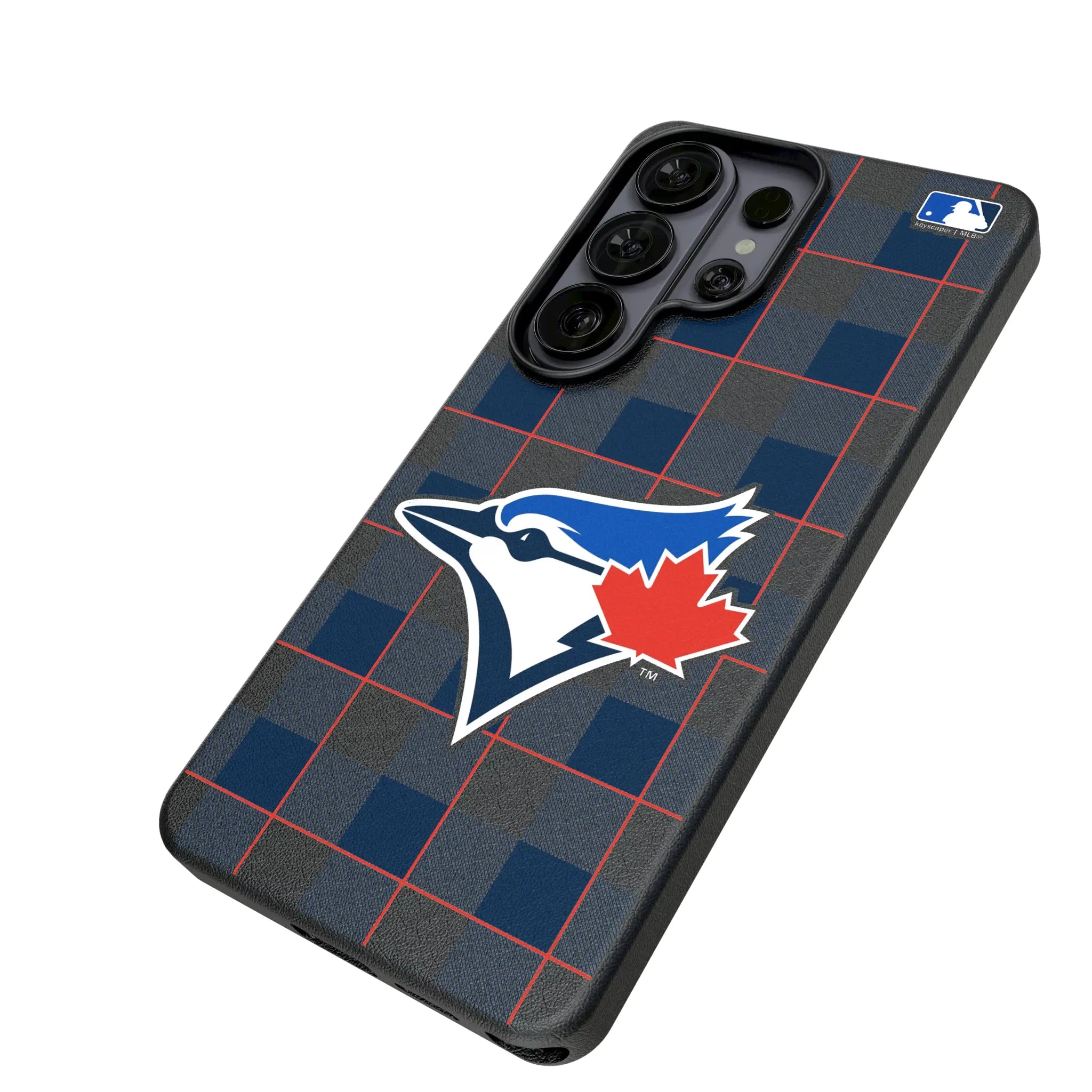 Toronto Blue Jays Plaid Galaxy MagSafe Compatible Phone Case for Samsung Galaxy - Isometric View#Device_Galaxy S26 Ultra