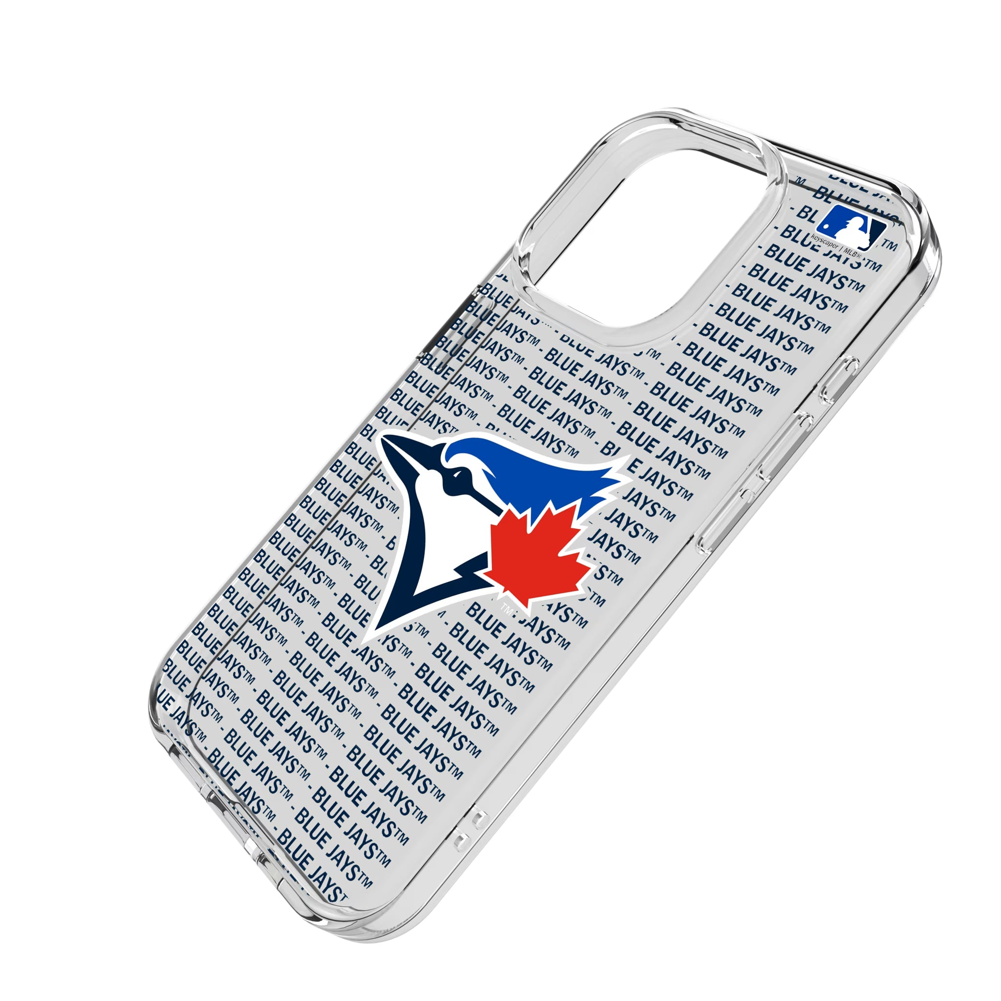 Toronto Blue Jays Text Backdrop iPhone Clear Phone Case for Apple iPhone - Isometric View
