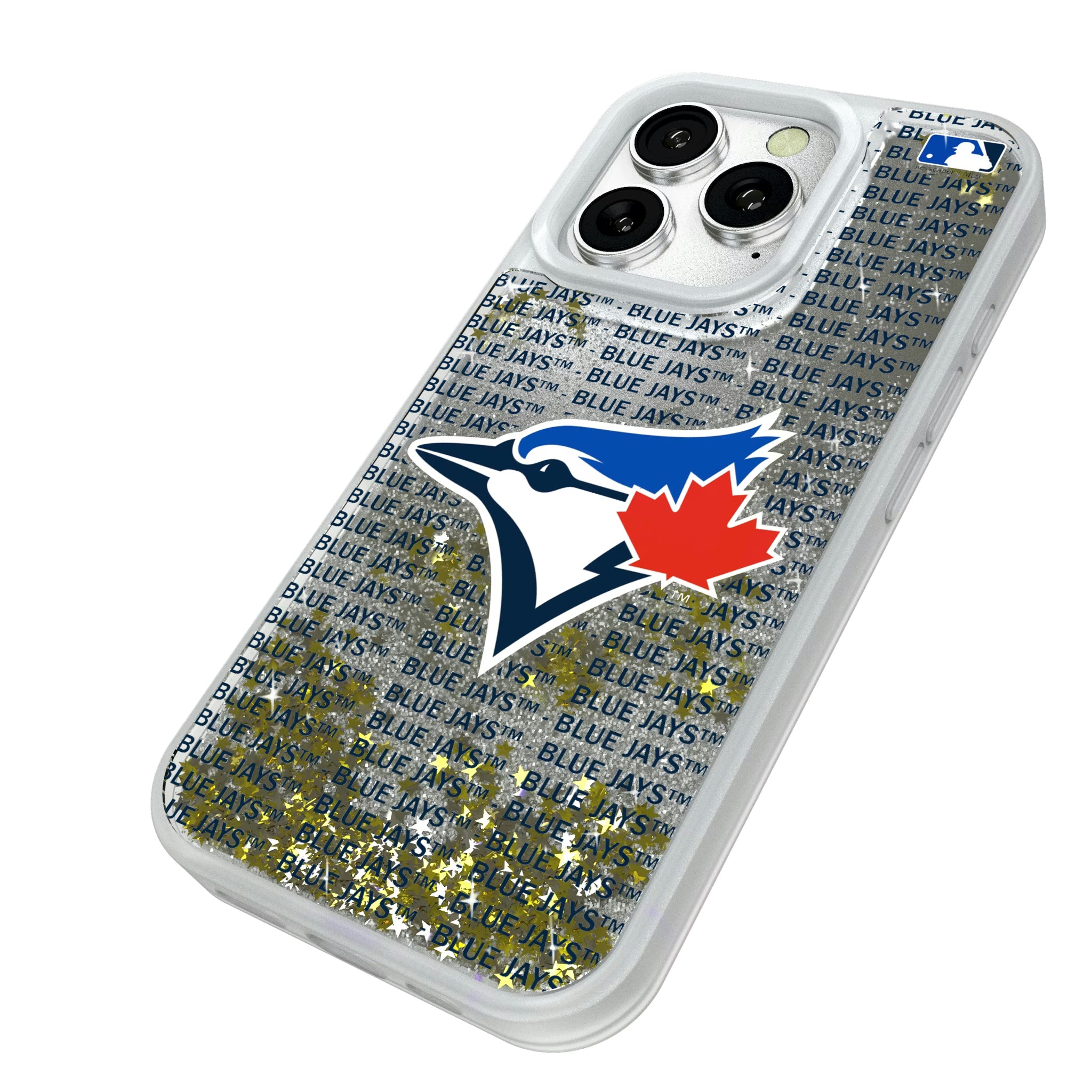 Toronto Blue Jays Text Backdrop iPhone Glitter Phone Case for Apple iPhone - Isometric View#Device_iPhone 16 Pro
