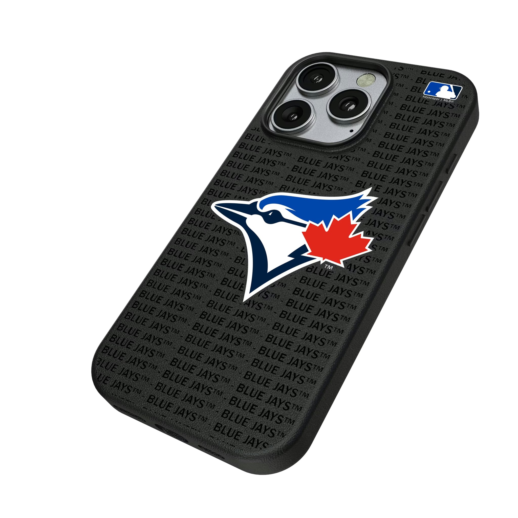 Toronto Blue Jays Text Backdrop iPhone MagSafe Compatible Phone Case for Apple iPhone - Isometric View