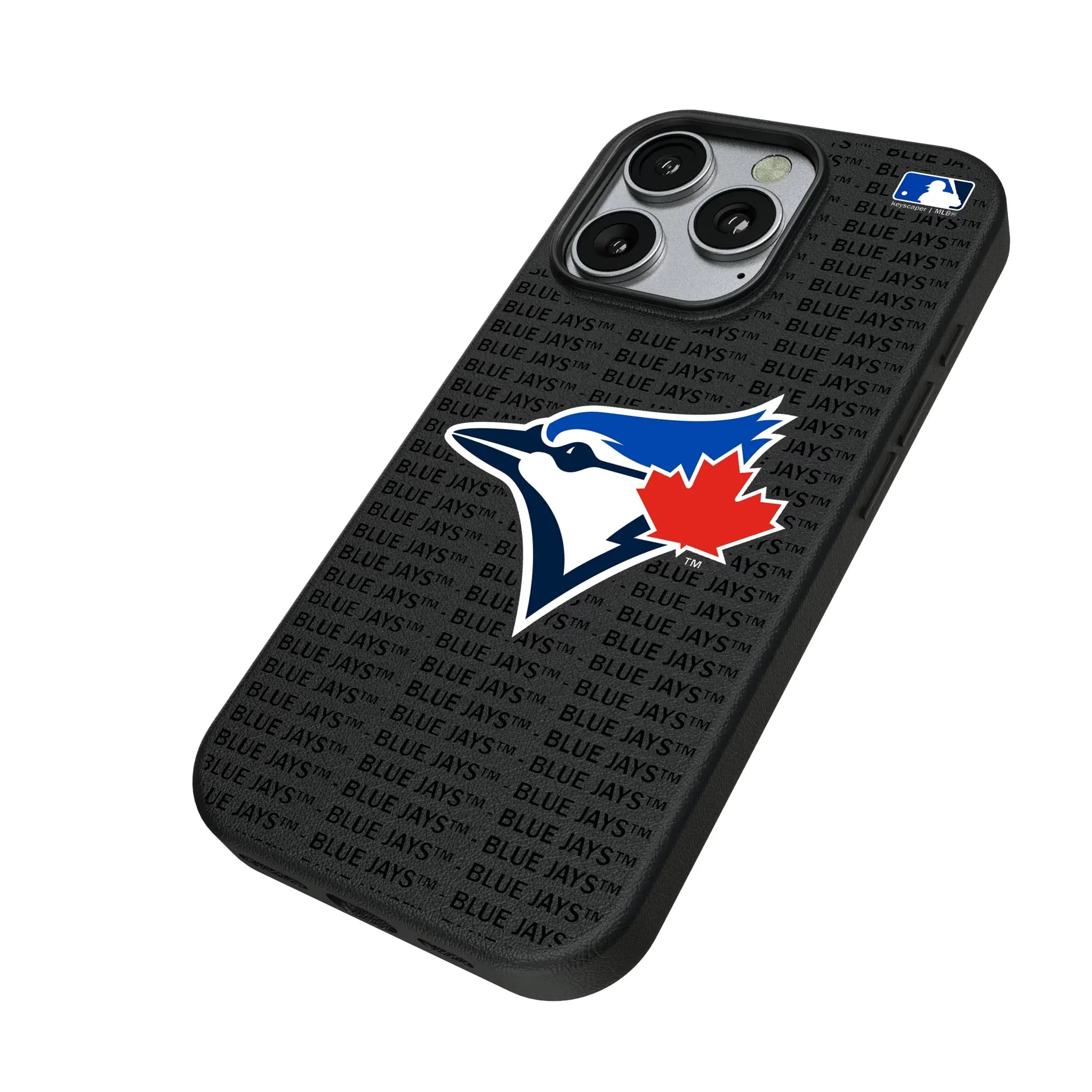 Toronto Blue Jays Text Backdrop iPhone MagSafe Compatible Phone Case for Apple iPhone - Isometric View