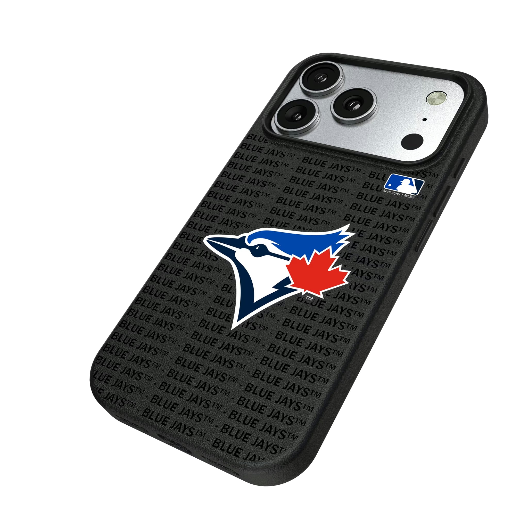 Toronto Blue Jays Text Backdrop iPhone MagSafe Compatible Phone Case for Apple iPhone - Isometric View#Device_iPhone 17 Pro