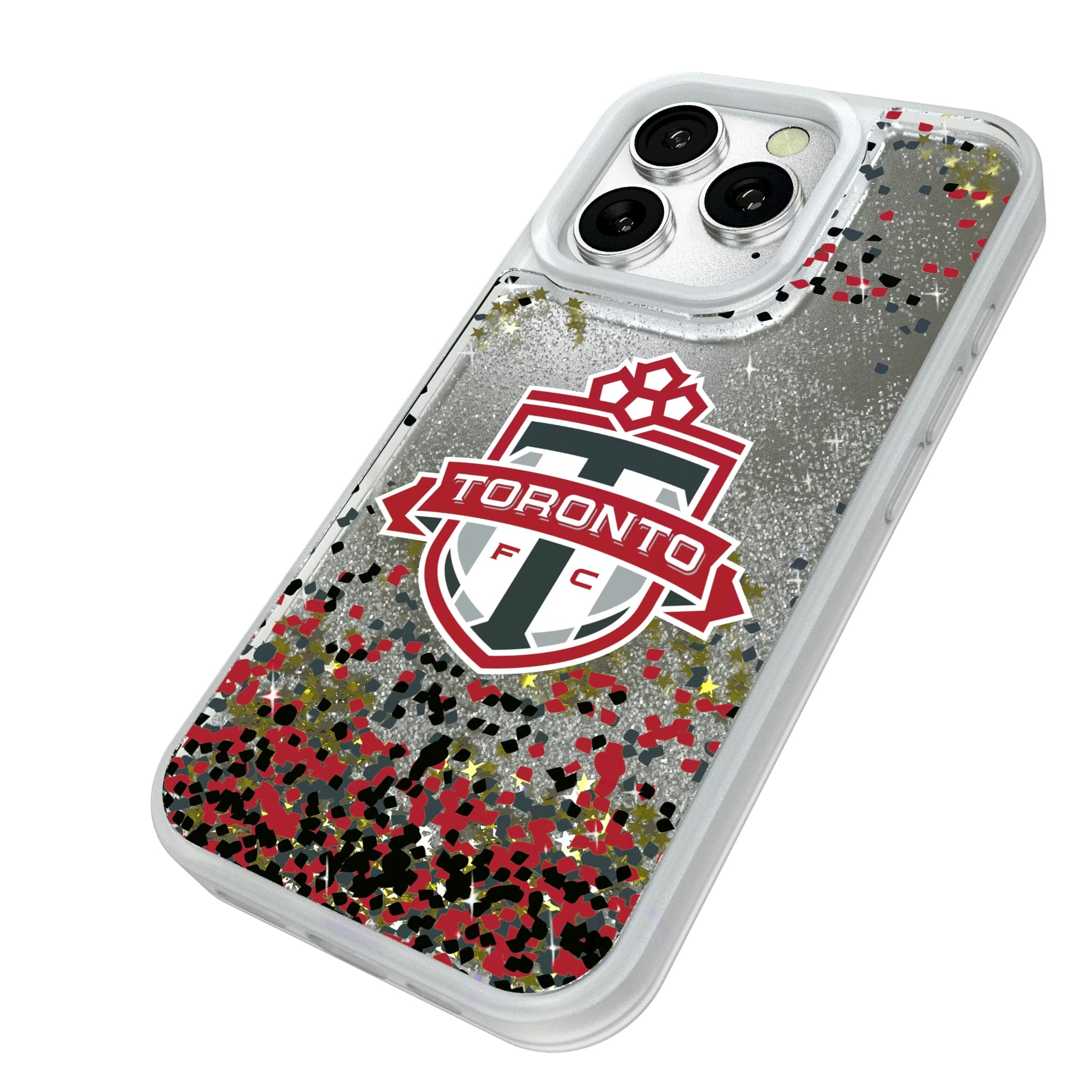 Toronto FC Confetti iPhone Glitter Phone Case for Apple iPhone - Isometric View#Device_iPhone 16 Pro