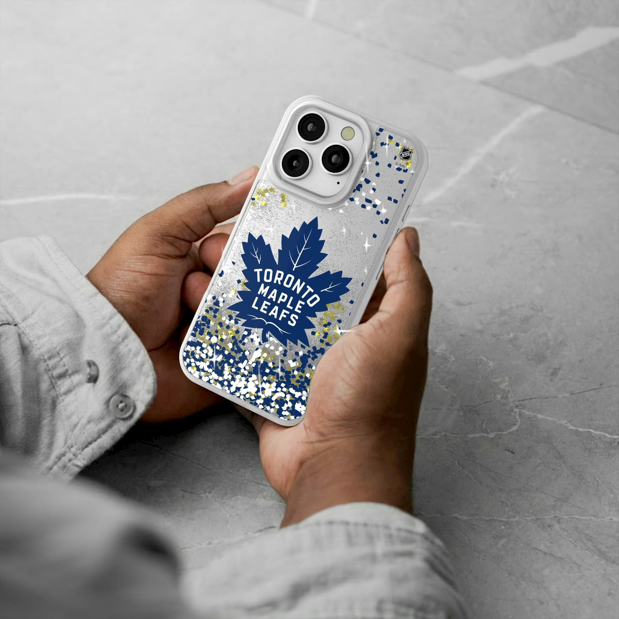Toronto Maple Leafs Confetti iPhone Glitter Phone Case for Apple iPhone - Lifestyle#Device_iPhone 16 Pro