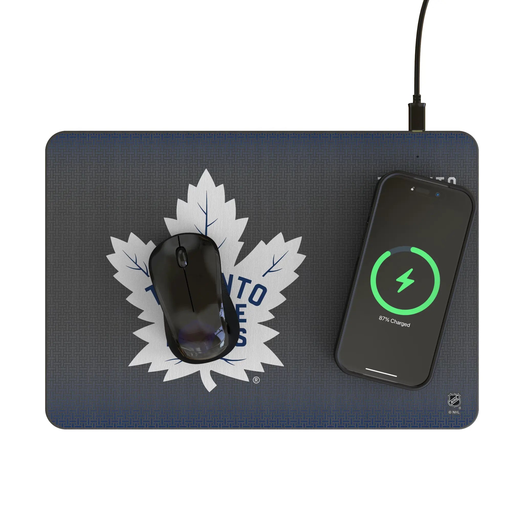 Toronto Maple Leafs Linen 15-Watt Wireless Charger and Mouse Pad - Lifestyle