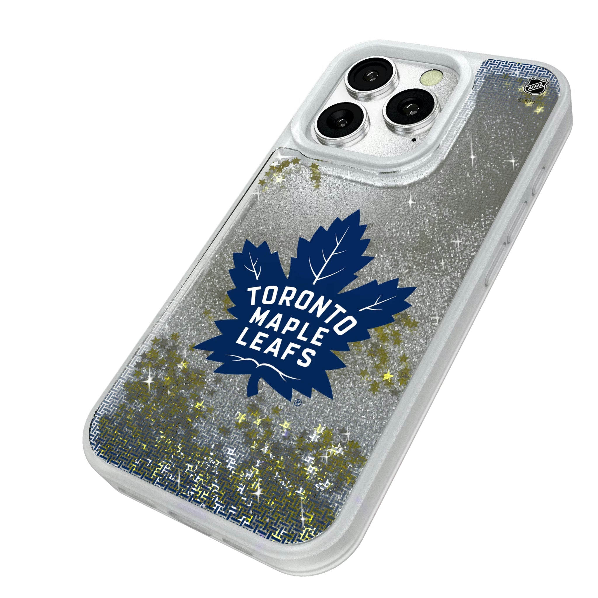 Toronto Maple Leafs Linen iPhone Glitter Phone Case for Apple iPhone - Isometric View#Device_iPhone 16 Pro