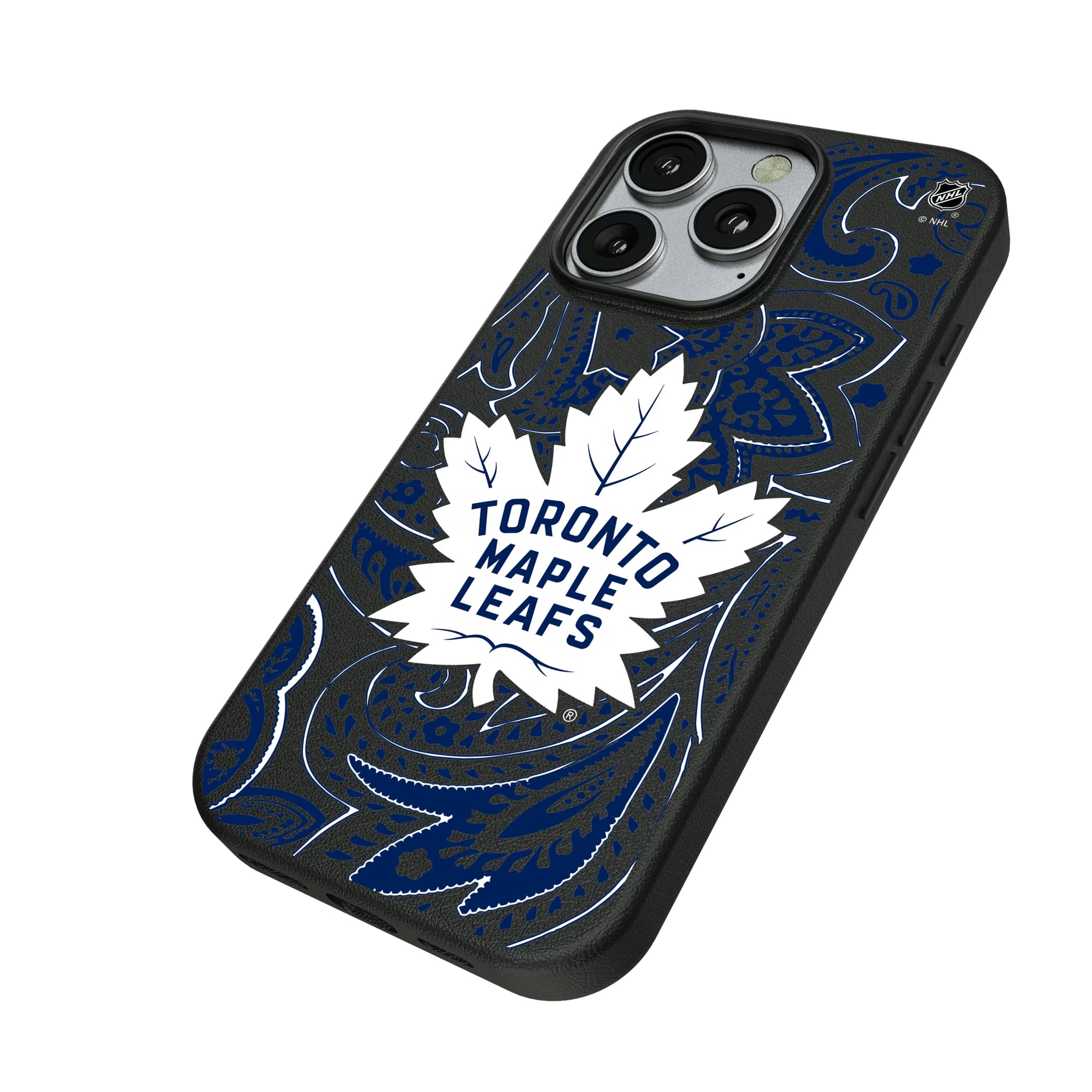 Toronto Maple Leafs Paisley iPhone MagSafe Compatible Phone Case for Apple iPhone - Isometric View