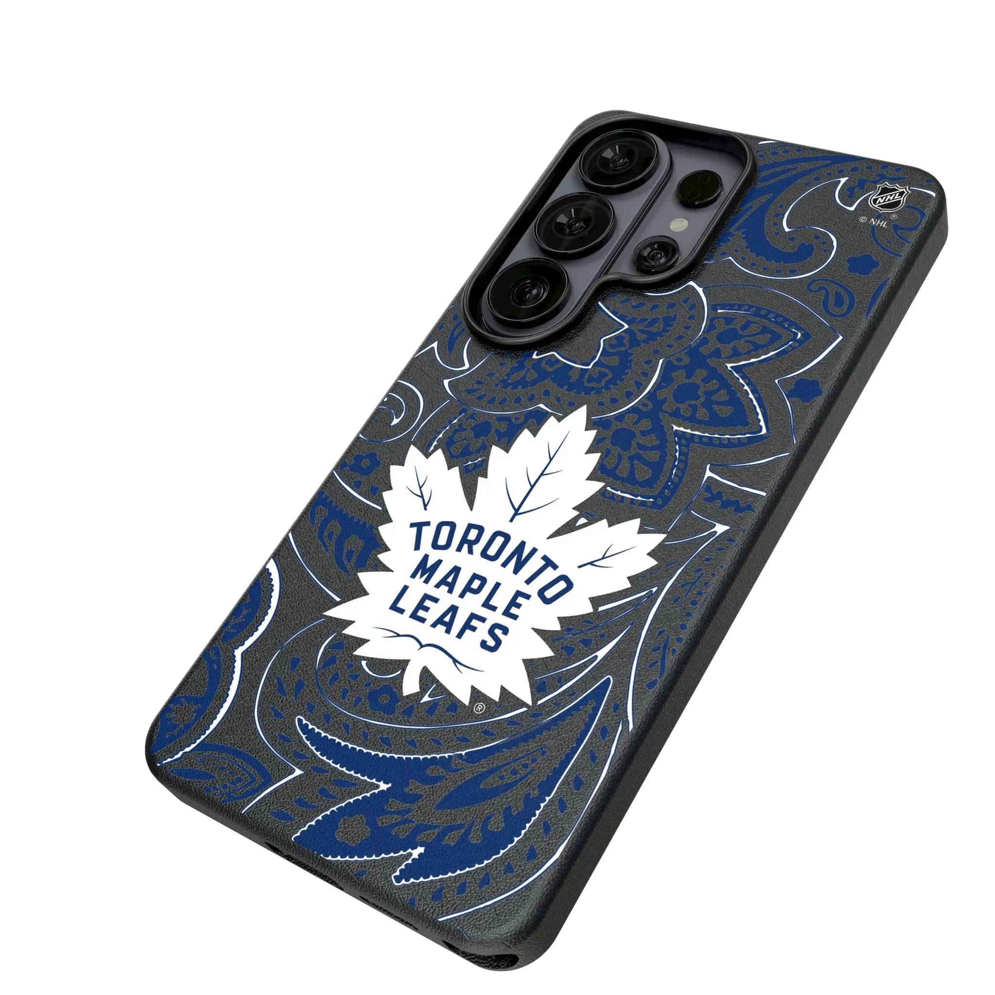 Toronto Maple Leafs Paisley Galaxy MagSafe Compatible Phone Case for Samsung Galaxy - Isometric View#Device_Galaxy S26 Ultra