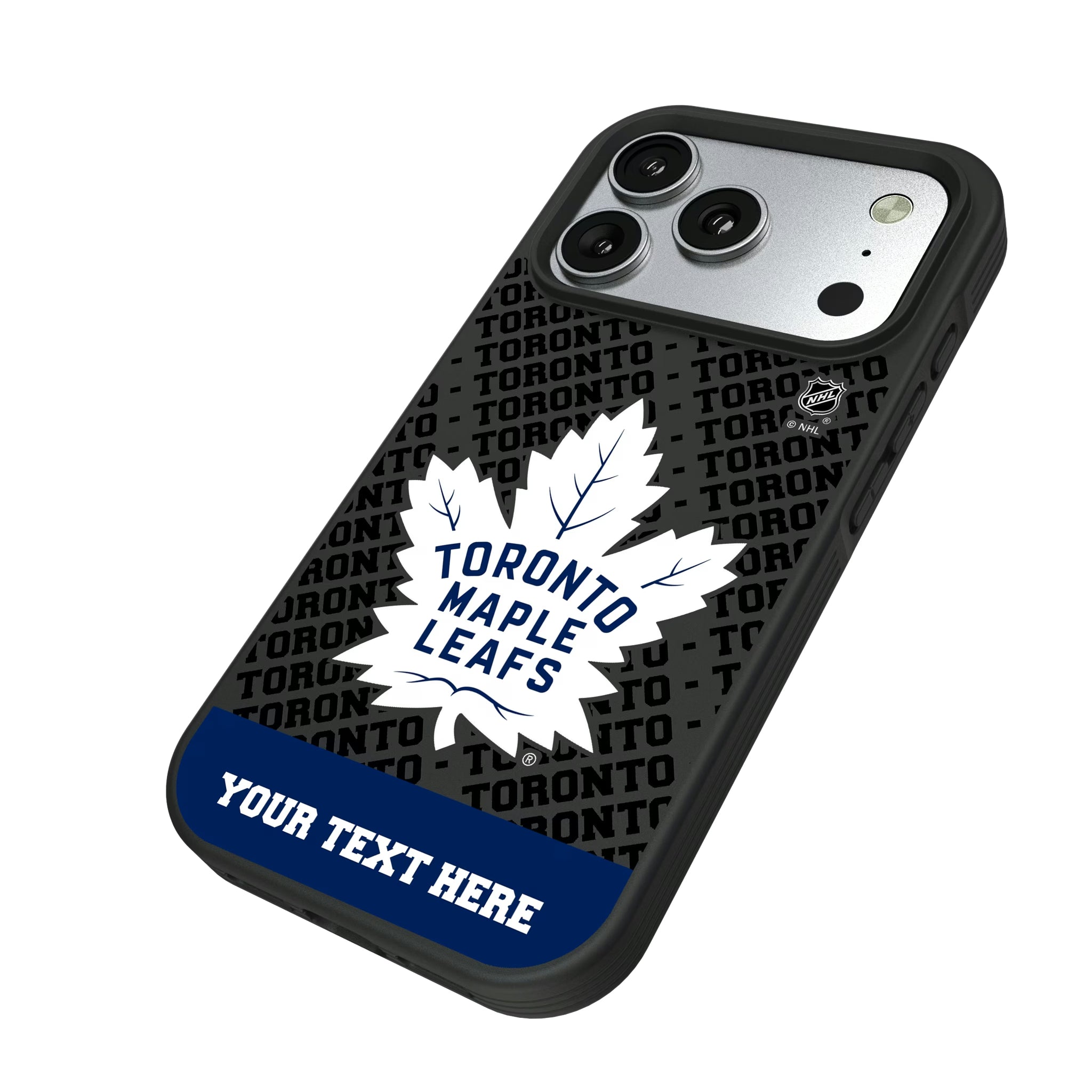 Toronto Maple Leafs Personalized EndZone Plus iPhone Bump Phone Case for Apple iPhone - Isometric View#Device_iPhone 17 Pro