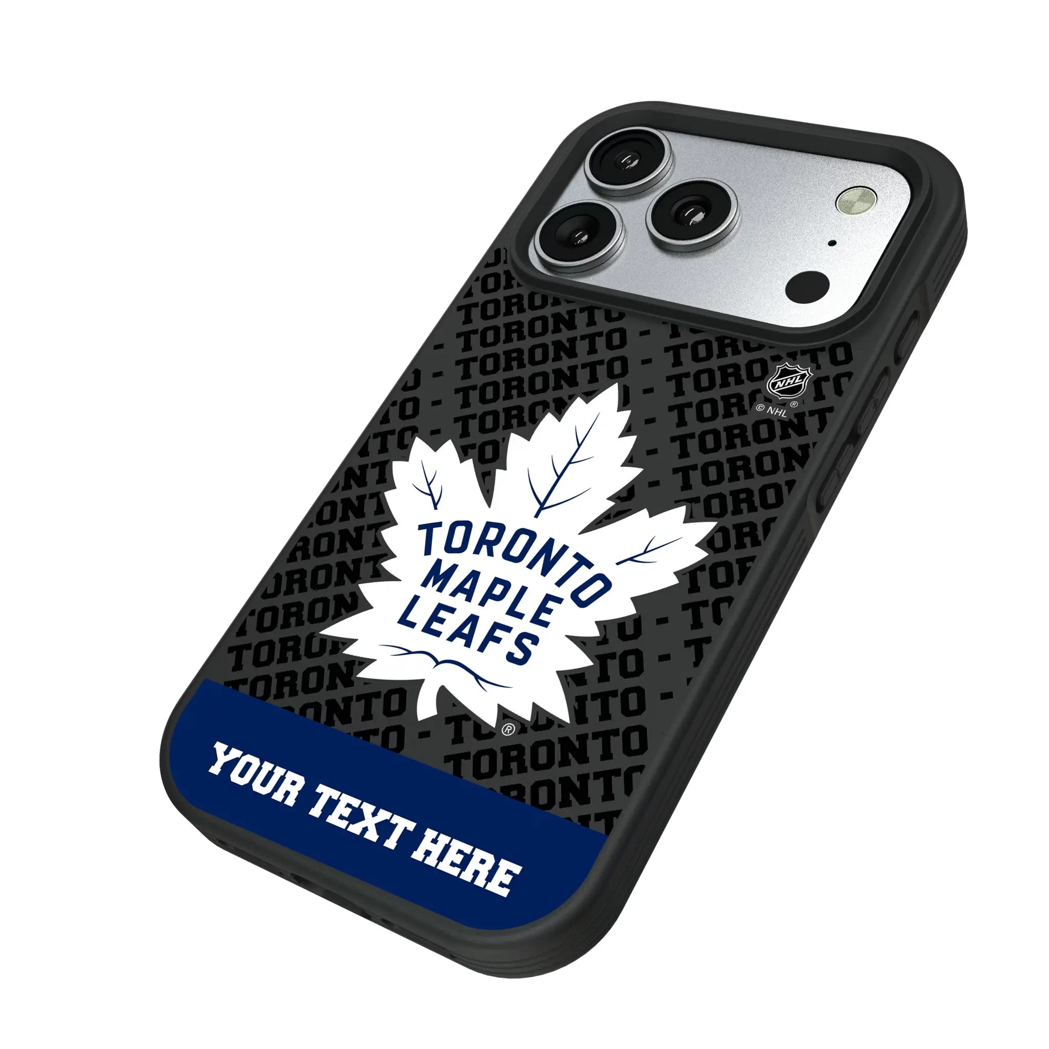 Toronto Maple Leafs Personalized EndZone Plus iPhone Bump Phone Case for Apple iPhone - Isometric View#Device_iPhone 17 Pro
