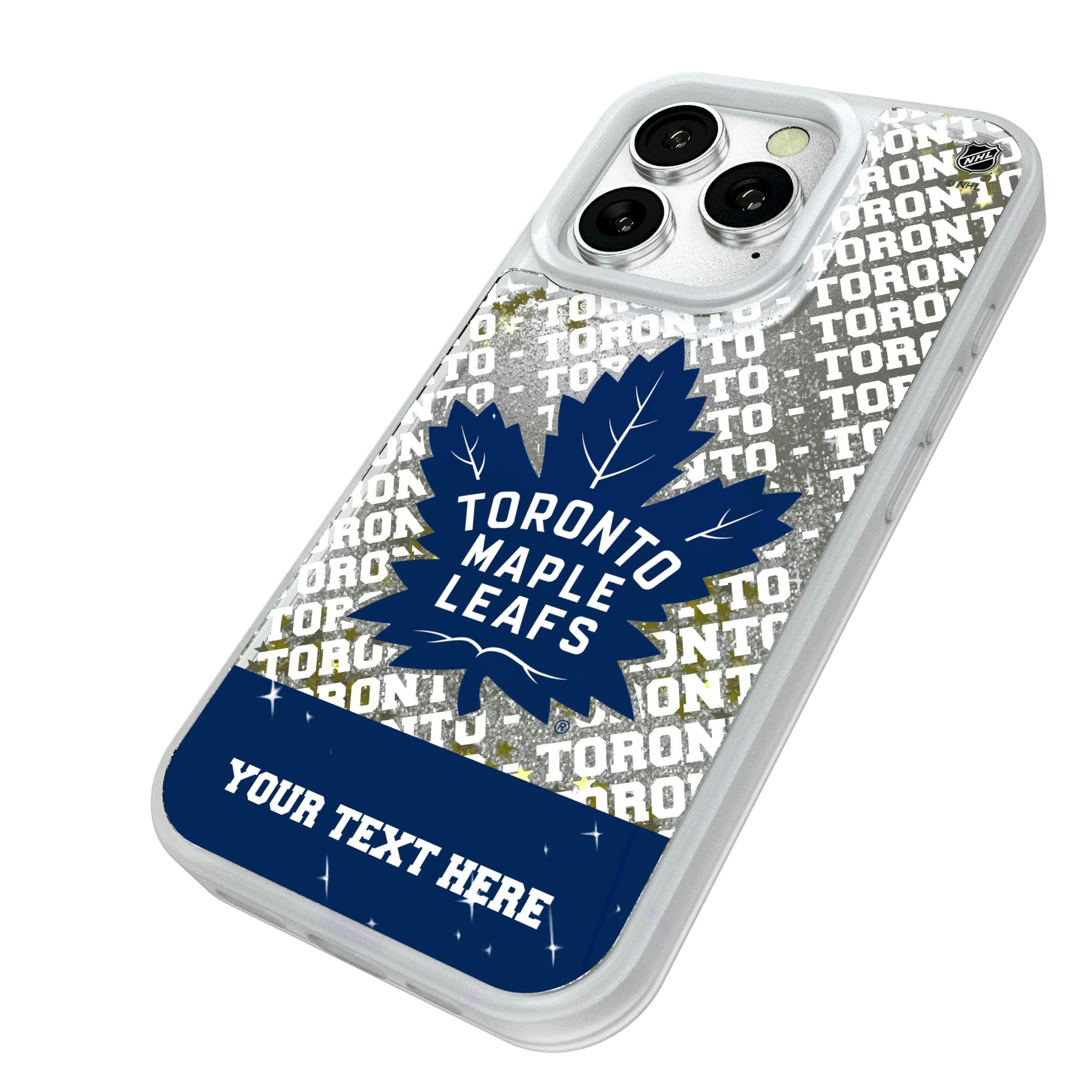 Toronto Maple Leafs Personalized EndZone Plus iPhone Glitter Phone Case for Apple iPhone - Isometric View#Device_iPhone 16 Pro