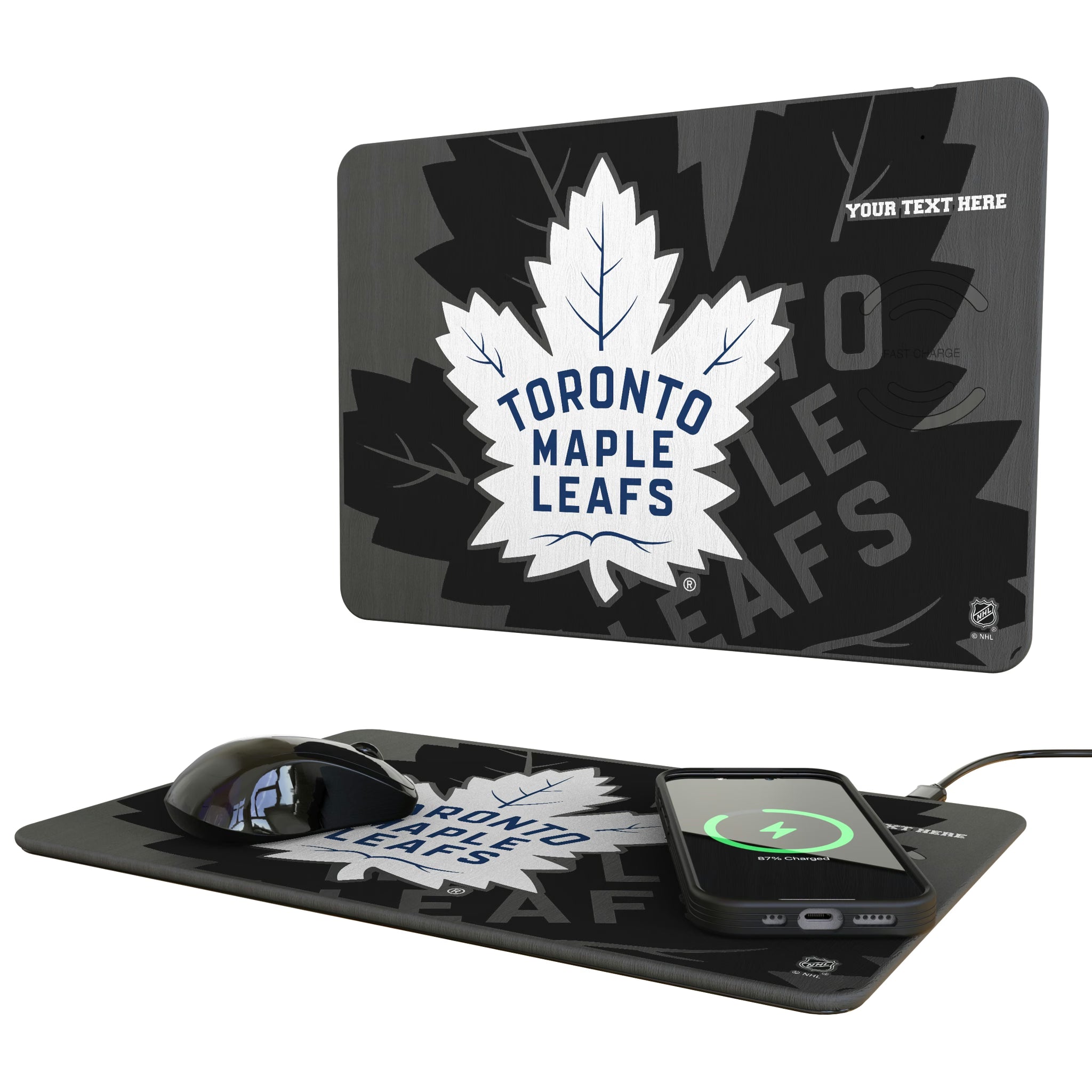 Toronto Maple Leafs Personalized Tilt 15-Watt Wireless Charger and Mouse Pad