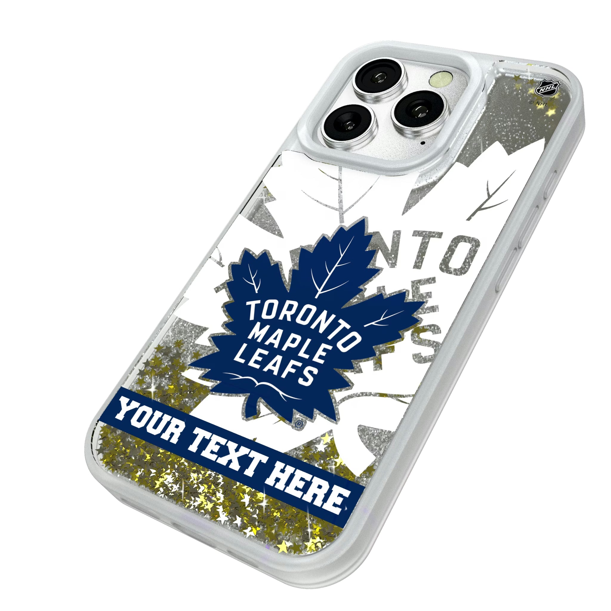 Toronto Maple Leafs Personalized Tilt iPhone Glitter Phone Case for Apple iPhone - Isometric View#Device_iPhone 16 Pro