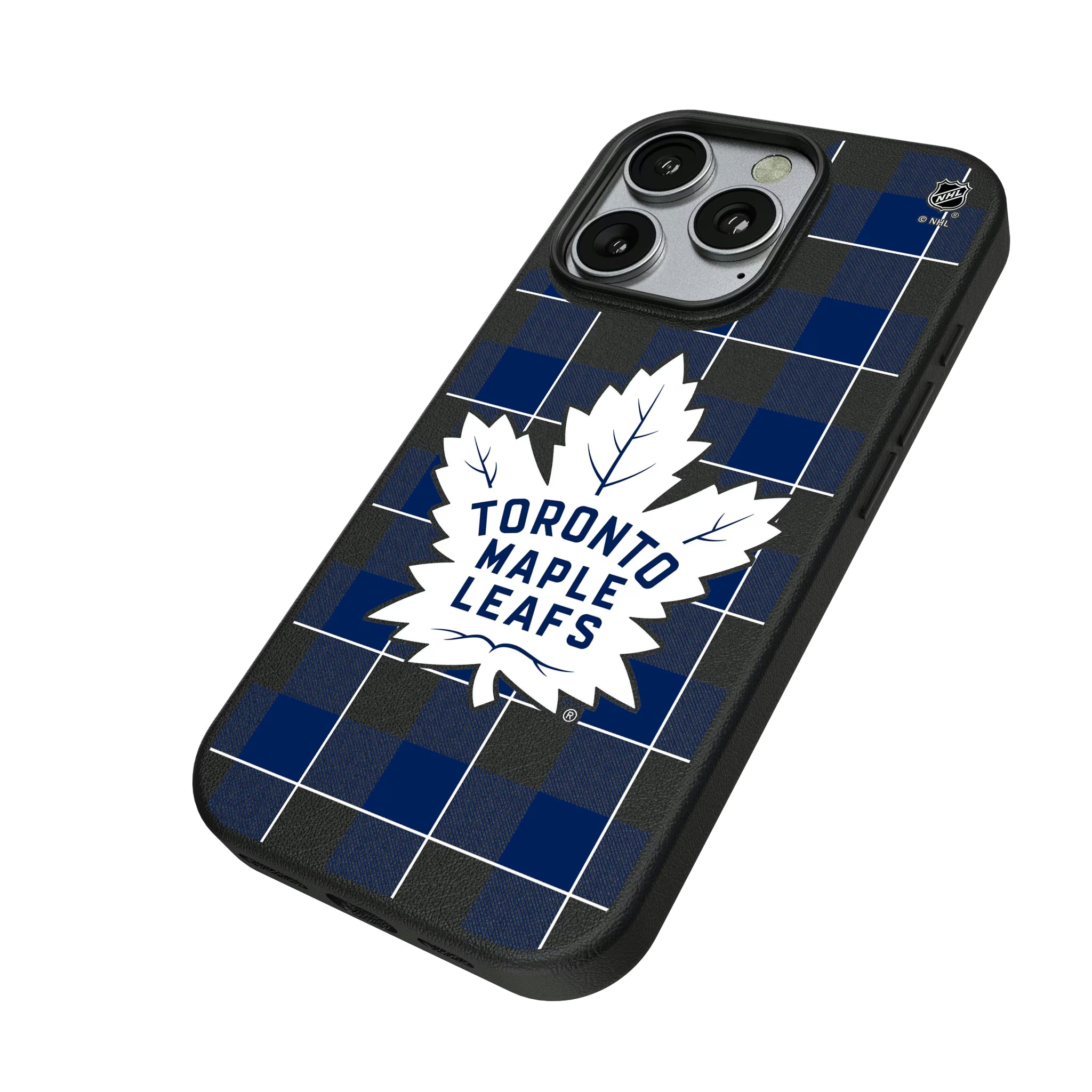 Toronto Maple Leafs Plaid iPhone MagSafe Compatible Phone Case for Apple iPhone - Isometric View