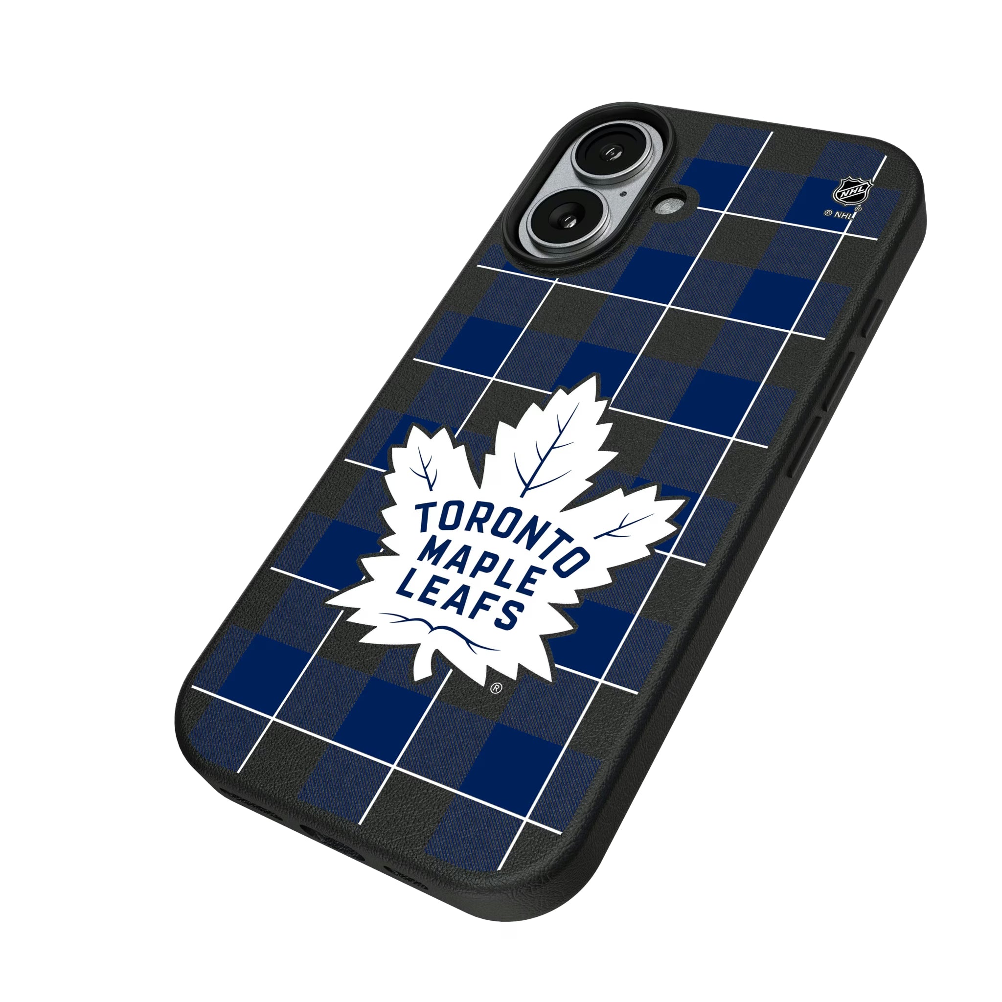 Toronto Maple Leafs Plaid iPhone MagSafe Compatible Phone Case for Apple iPhone - Isometric View#Device_iPhone 17