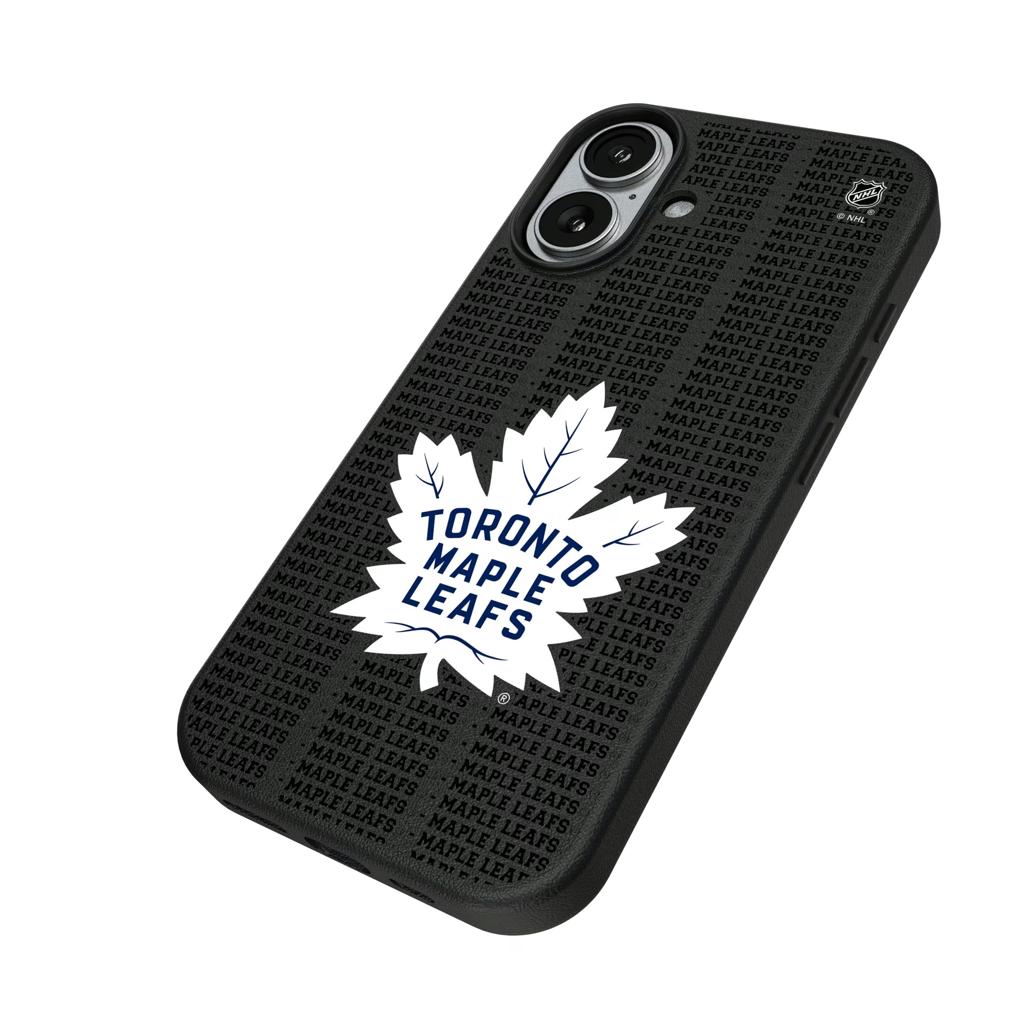 Toronto Maple Leafs Text Backdrop iPhone MagSafe Compatible Phone Case for Apple iPhone - Isometric View#Device_iPhone 17
