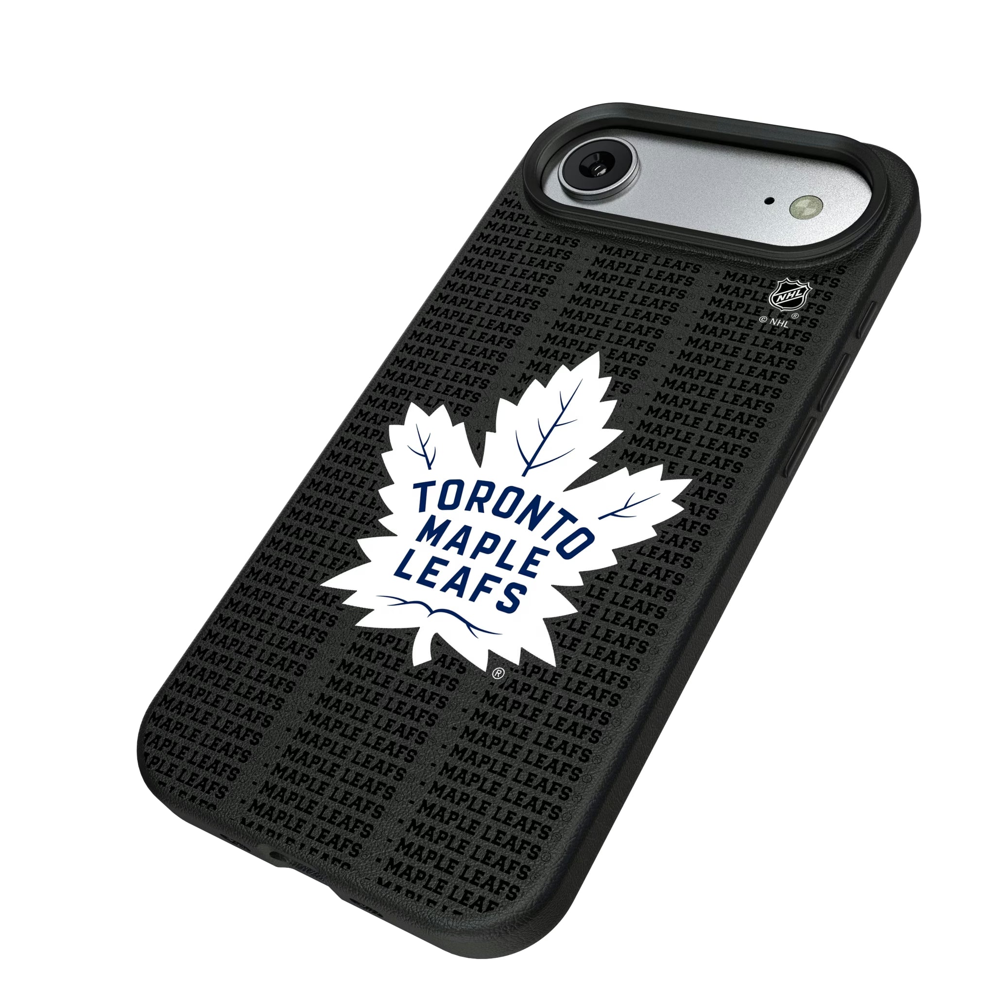 Toronto Maple Leafs Text Backdrop iPhone MagSafe Compatible Phone Case for Apple iPhone - Isometric View#Device_iPhone Air