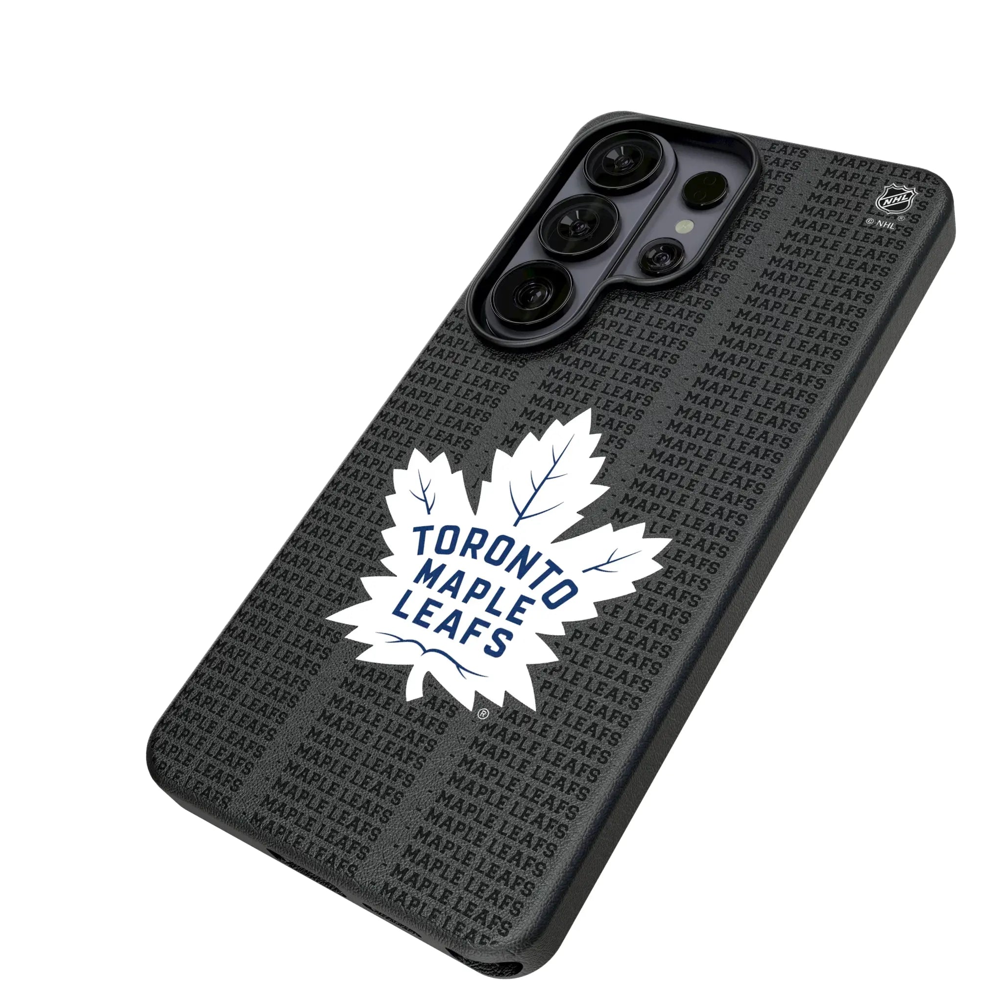 Toronto Maple Leafs Text Backdrop Galaxy MagSafe Compatible Phone Case for Samsung Galaxy - Isometric View#Device_Galaxy S26 Ultra