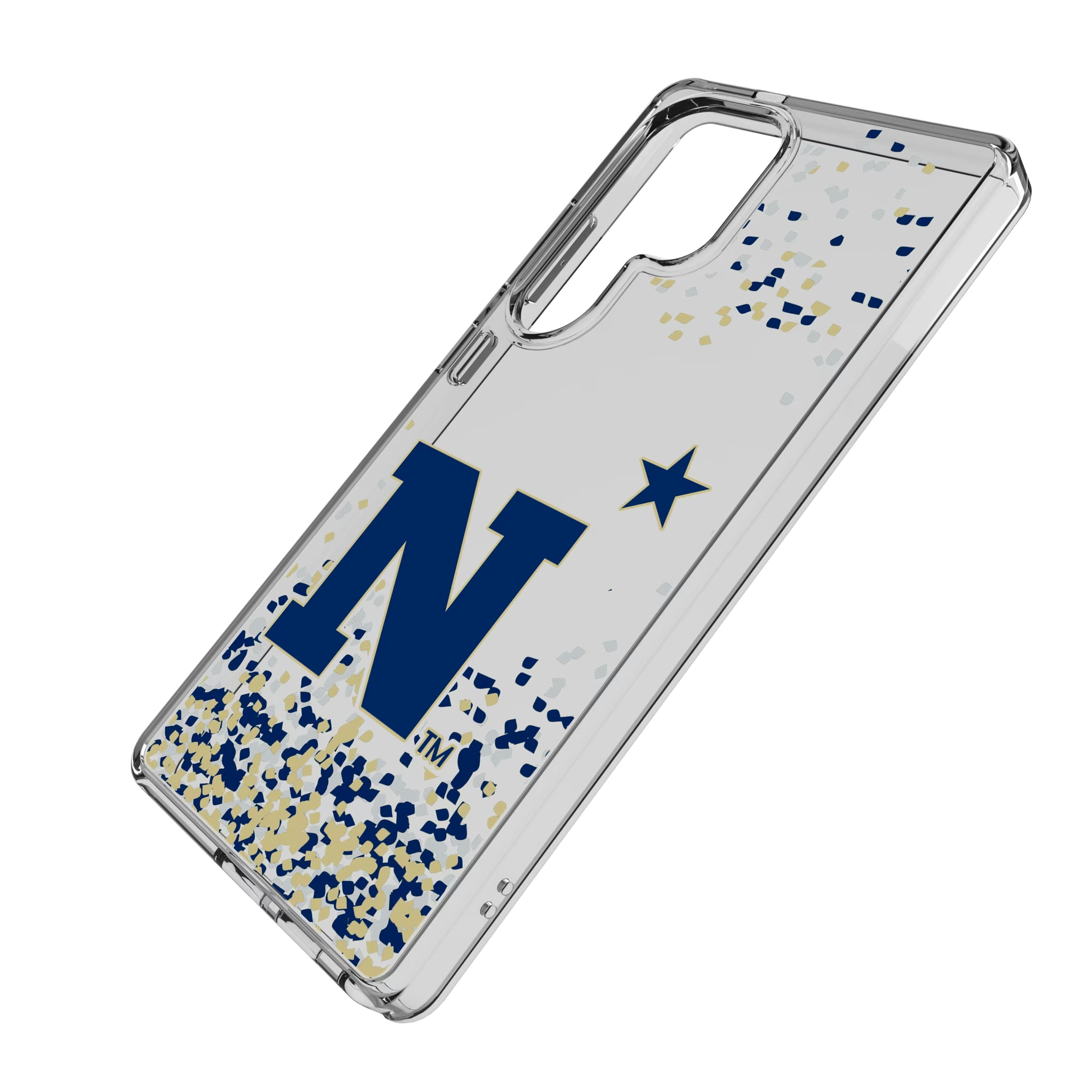 United State Naval Academy Midshipmen Confetti Galaxy Clear Phone Case for Samsung Galaxy - Isometric View