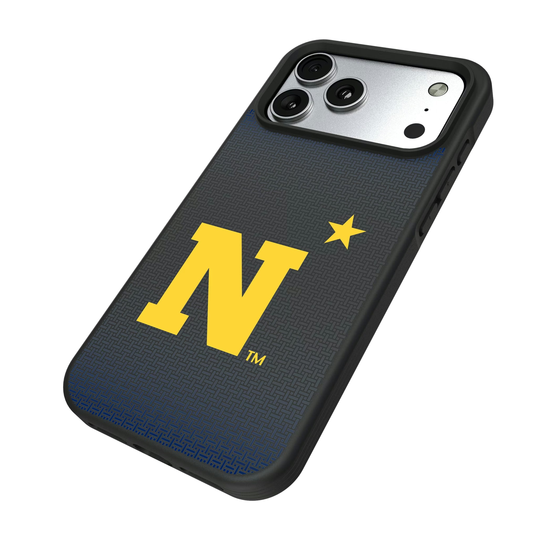 United State Naval Academy Midshipmen Linen iPhone Bump Phone Case for Apple iPhone - Isometric View#Device_iPhone 17 Pro Max
