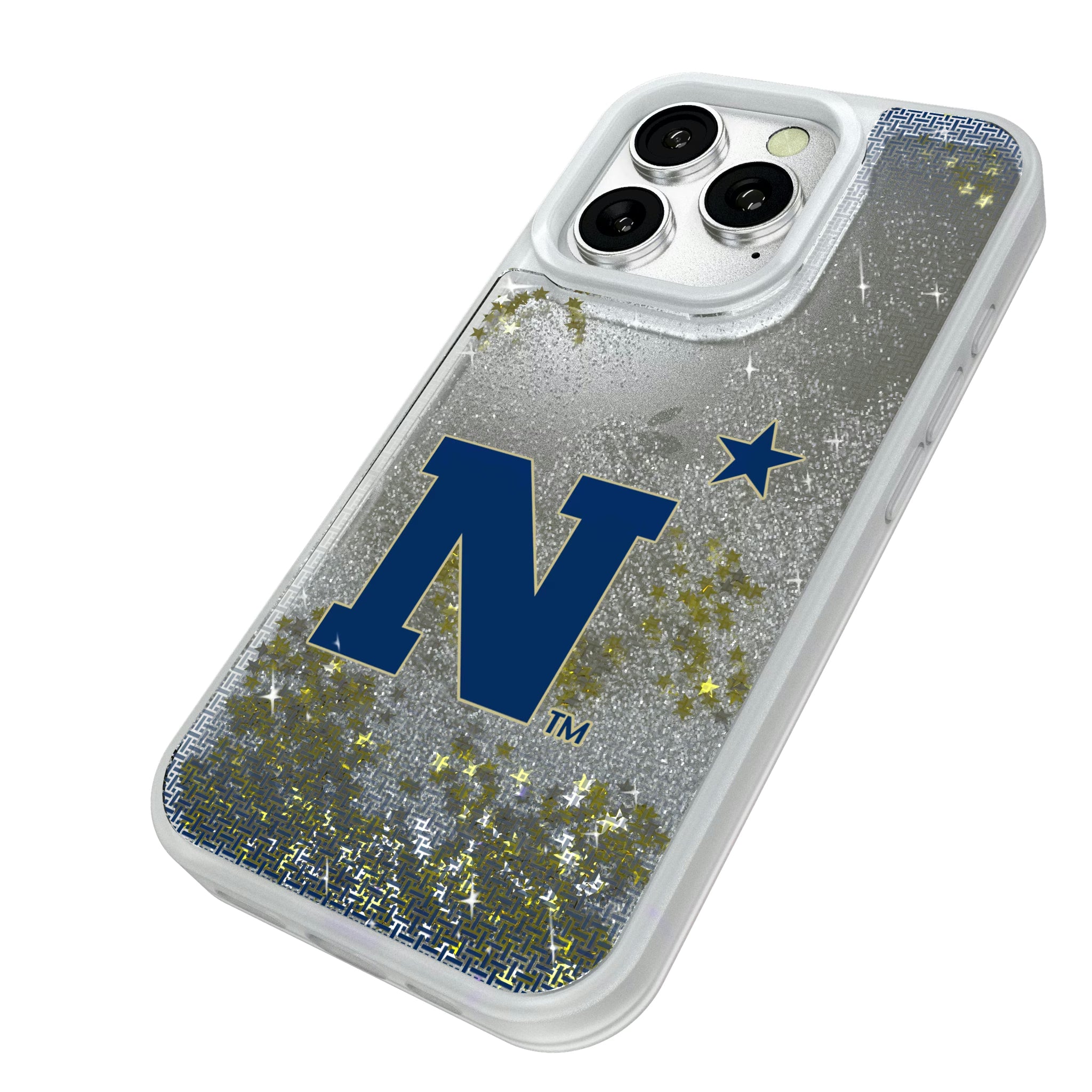 United State Naval Academy Midshipmen Linen iPhone Glitter Phone Case for Apple iPhone - Isometric View#Device_iPhone 16 Pro