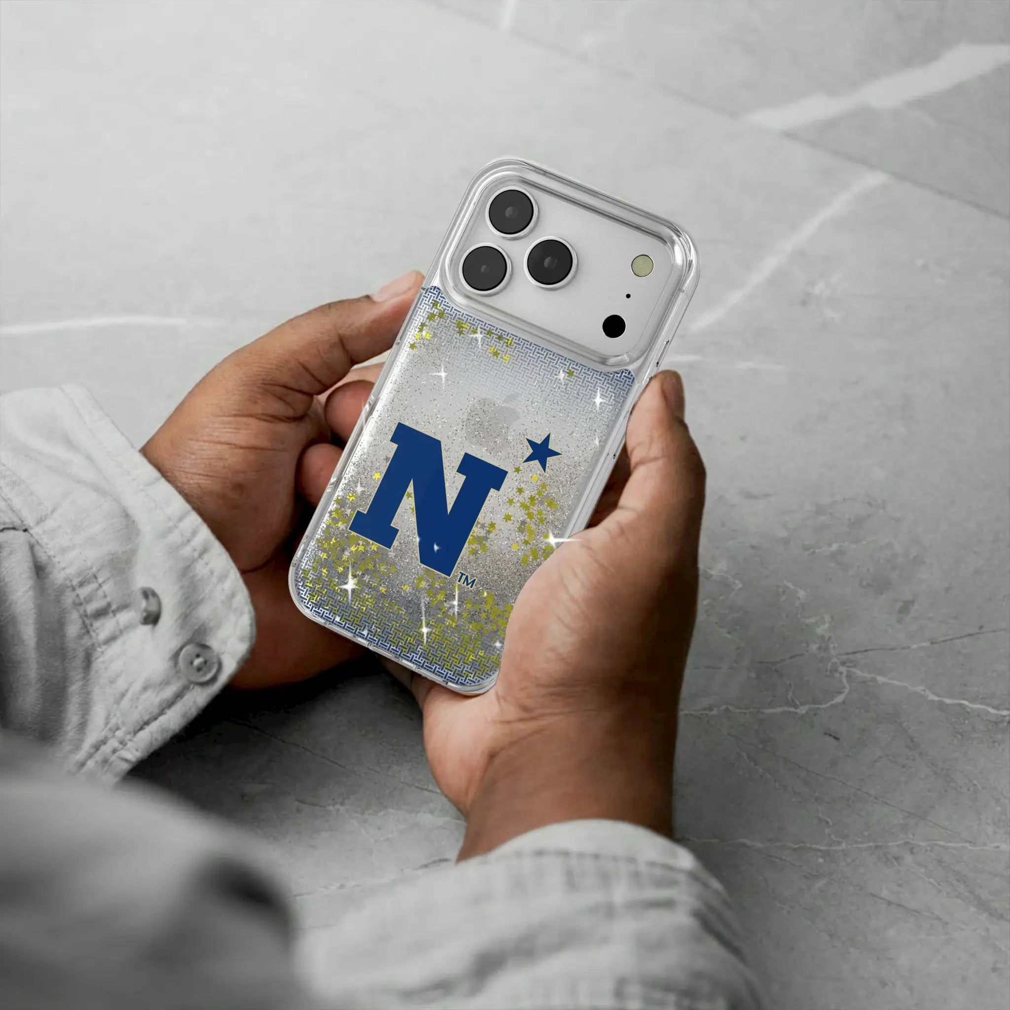 United State Naval Academy Midshipmen Linen iPhone Glitter Phone Case for Apple iPhone - Lifestyle#Device_iPhone 17 Pro