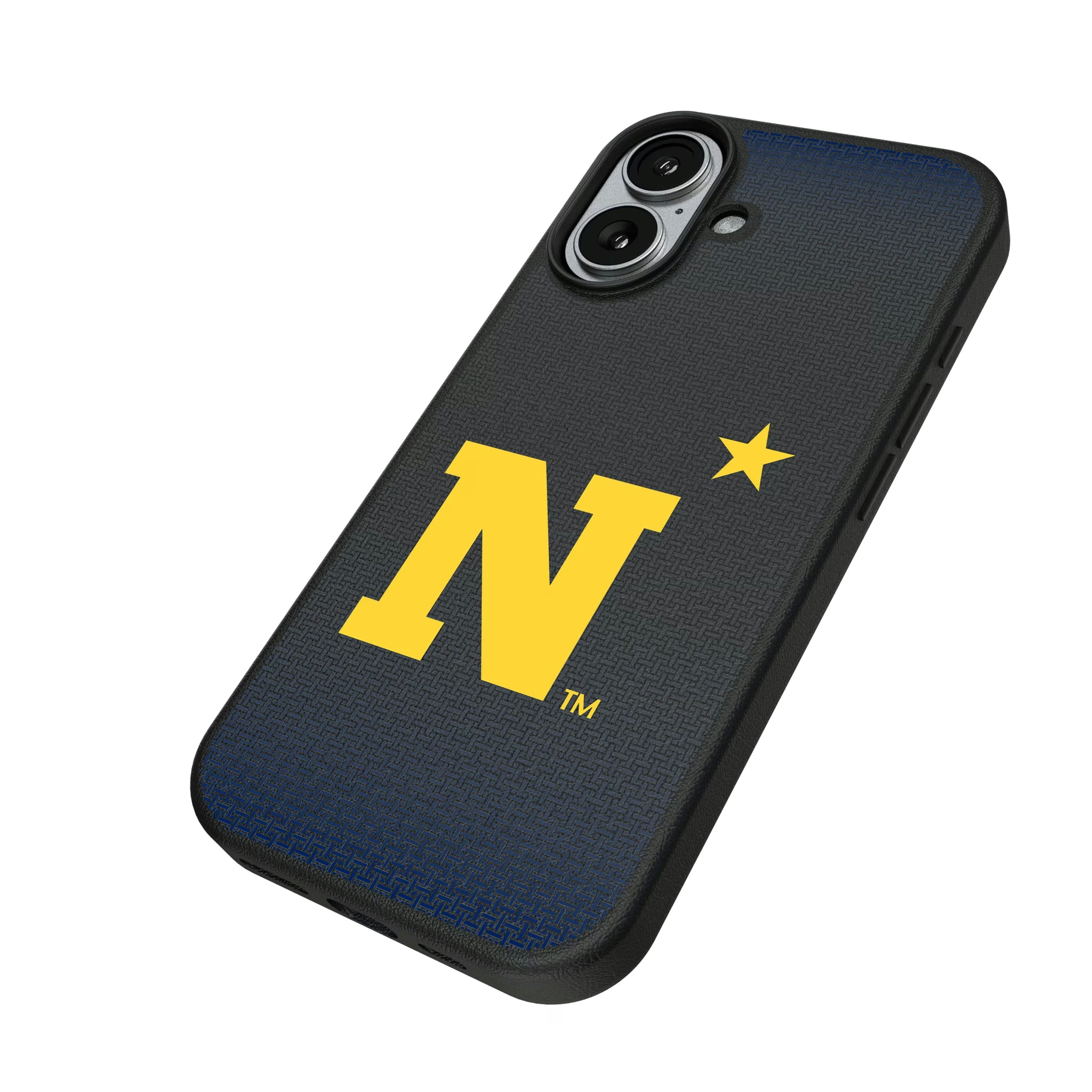 United State Naval Academy Midshipmen Linen iPhone MagSafe Compatible Phone Case for Apple iPhone - Isometric View#Device_iPhone 17