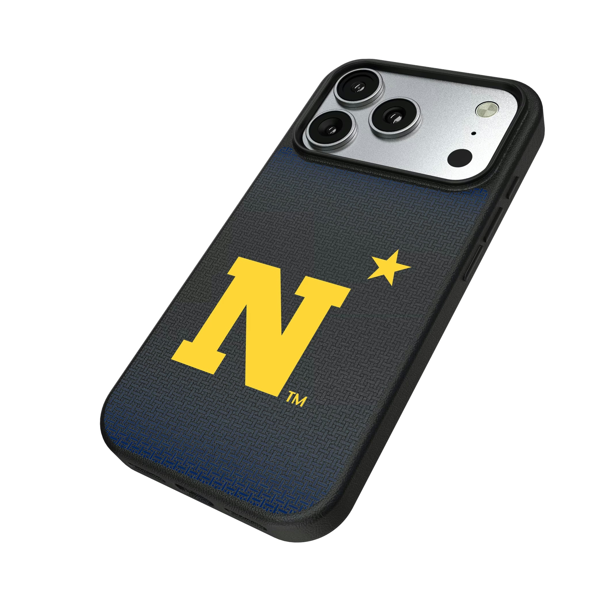 United State Naval Academy Midshipmen Linen iPhone MagSafe Compatible Phone Case for Apple iPhone - Isometric View#Device_iPhone 17 Pro