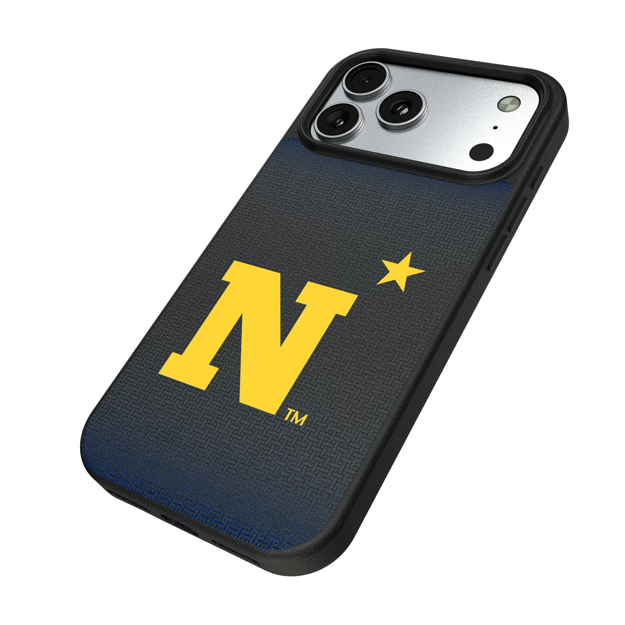 United State Naval Academy Midshipmen Linen iPhone MagSafe Compatible Phone Case for Apple iPhone - Isometric View#Device_iPhone 17 Pro Max