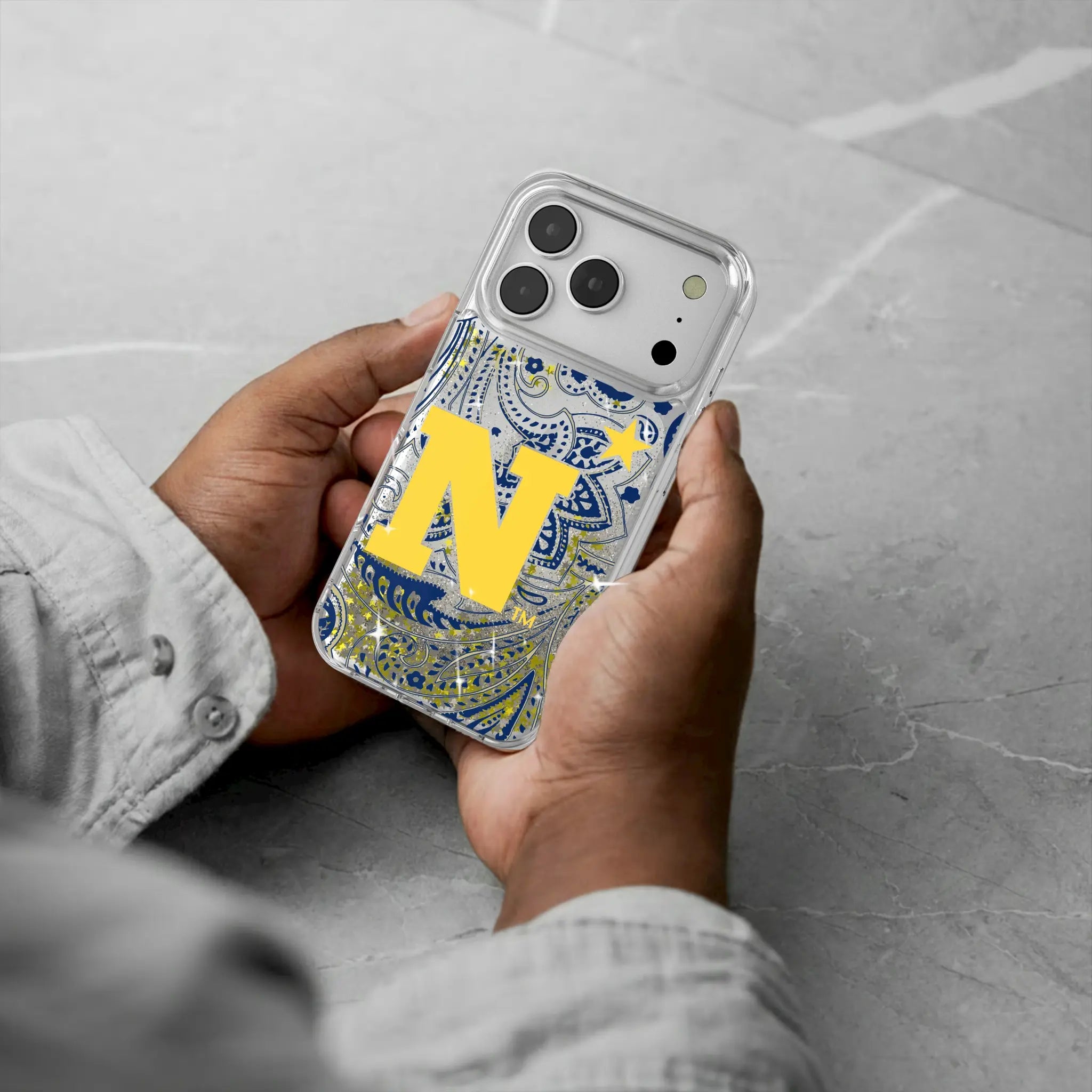 United State Naval Academy Midshipmen Paisley iPhone Glitter Phone Case for Apple iPhone - Lifestyle