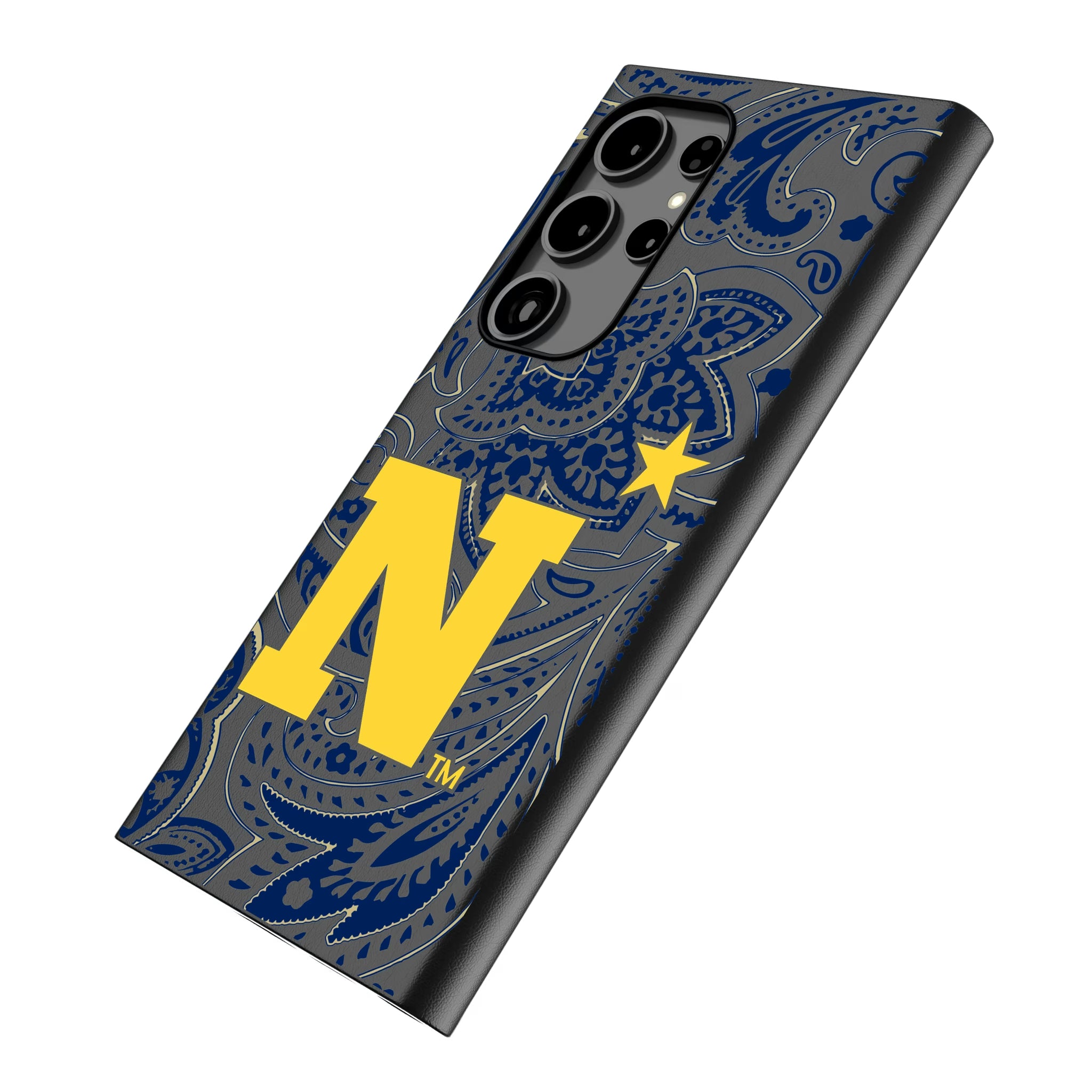 United State Naval Academy Midshipmen Paisley Galaxy MagSafe Compatible Phone Case for Samsung Galaxy - Isometric View