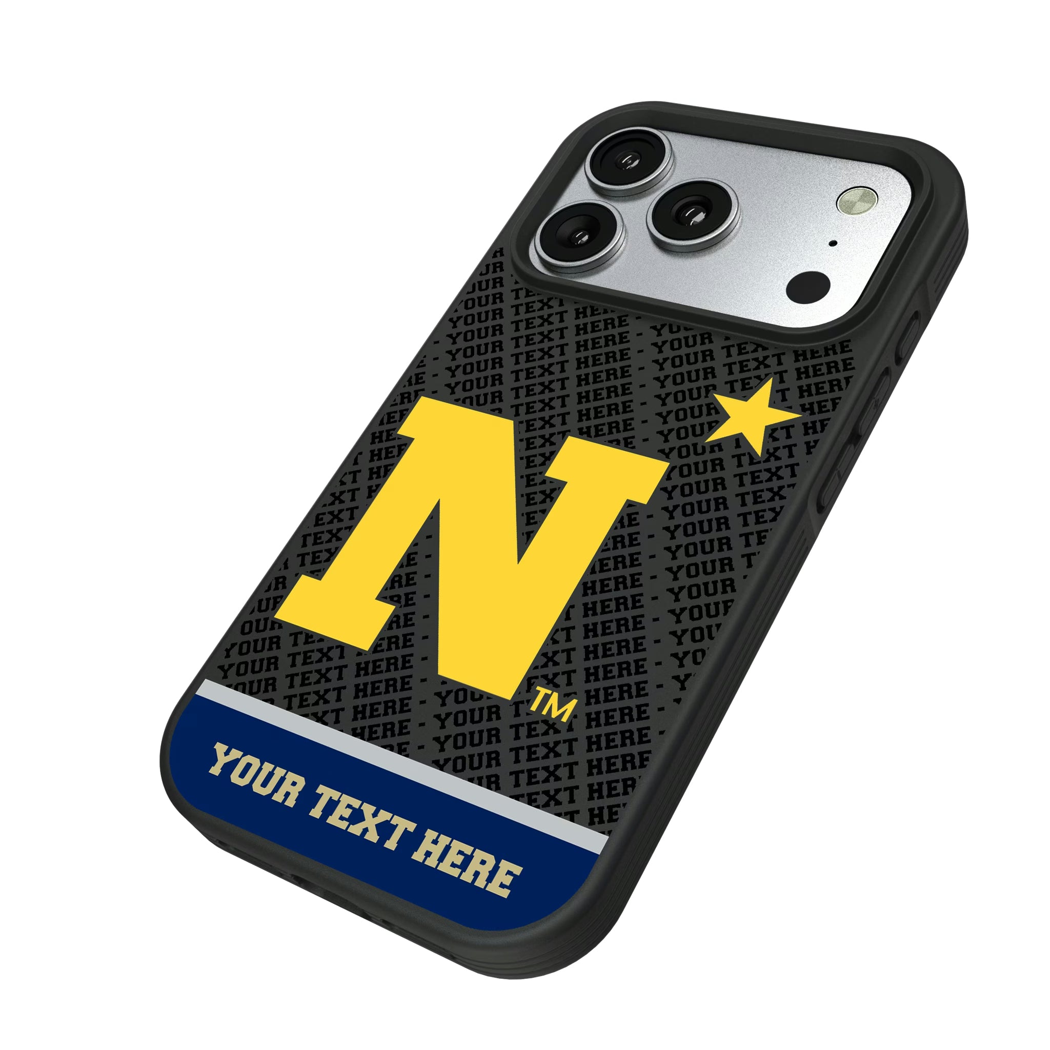 United State Naval Academy Midshipmen Personalized EndZone Plus iPhone Bump Phone Case for Apple iPhone - Isometric View#Device_iPhone 17 Pro