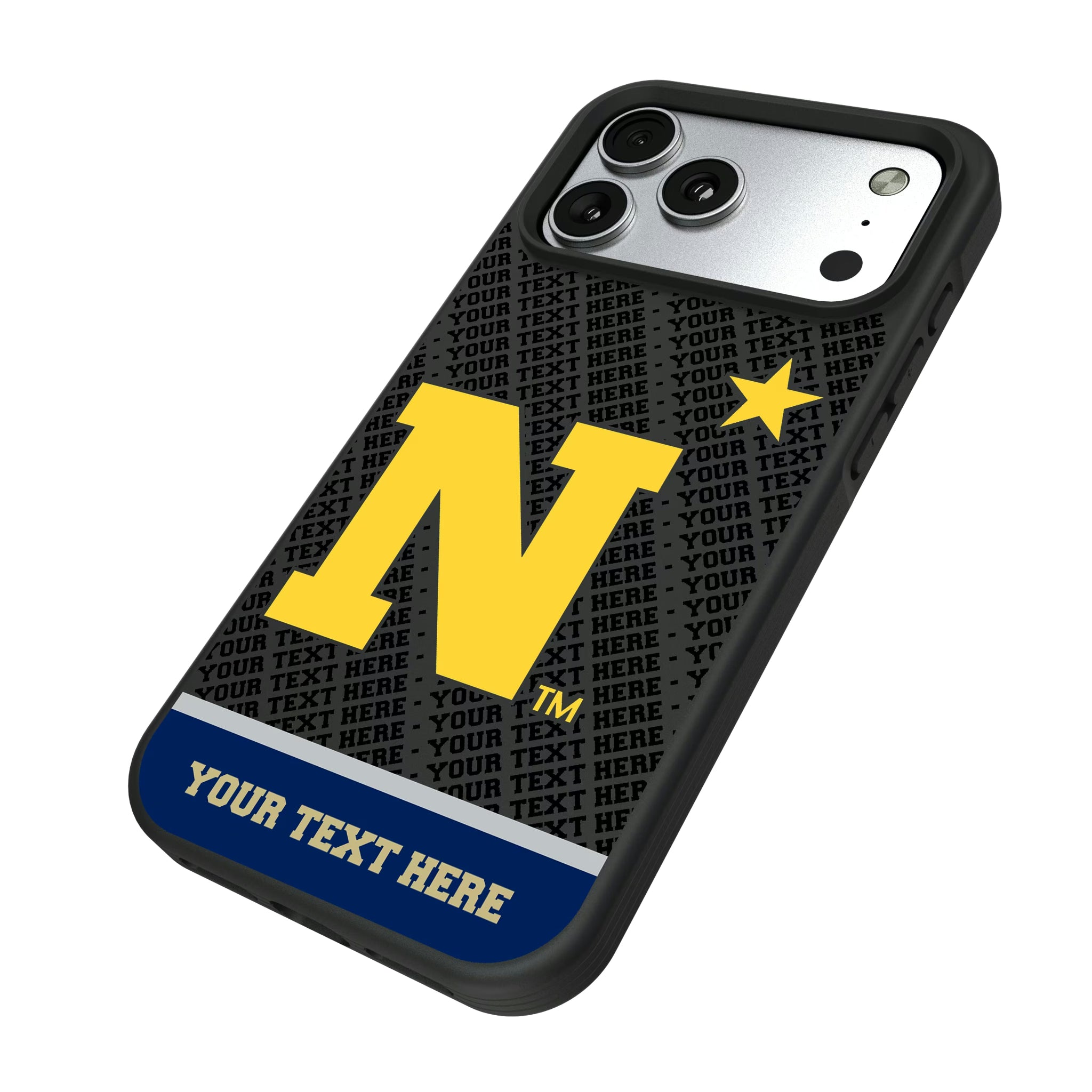 United State Naval Academy Midshipmen Personalized EndZone Plus iPhone Bump Phone Case for Apple iPhone - Isometric View#Device_iPhone 17 Pro Max
