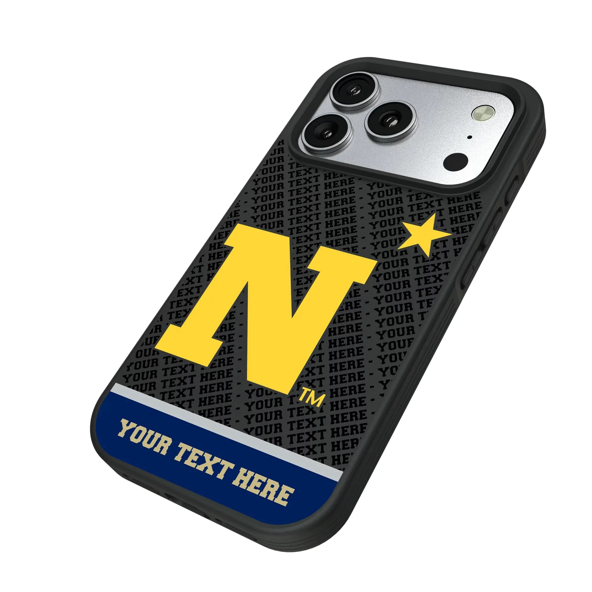 United State Naval Academy Midshipmen Personalized EndZone Plus iPhone Bump Phone Case for Apple iPhone - Isometric View#Device_iPhone 17 Pro