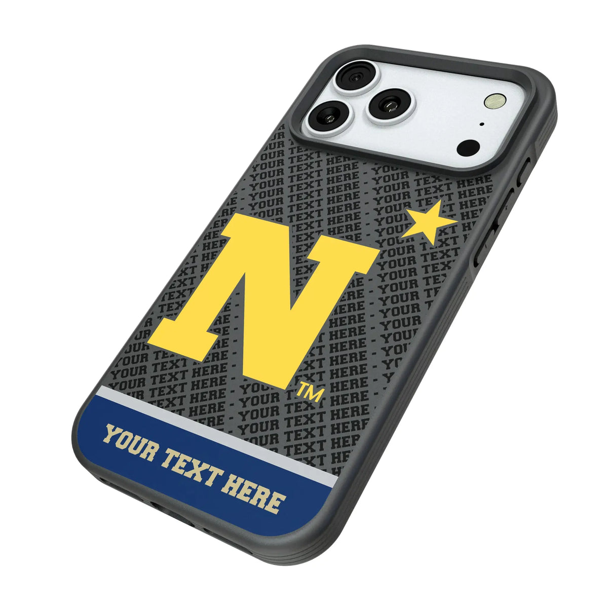 United State Naval Academy Midshipmen Personalized EndZone Plus iPhone Bump Phone Case for Apple iPhone - Isometric View#Device_iPhone 18 Pro Max