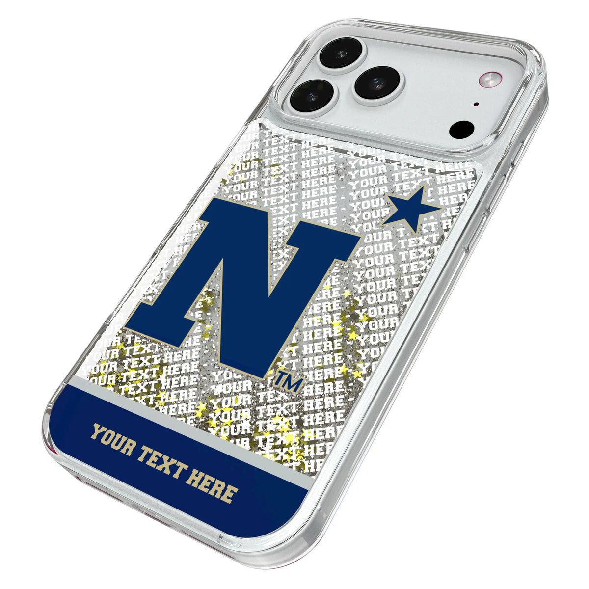 United State Naval Academy Midshipmen Personalized EndZone Plus iPhone Glitter Phone Case for Apple iPhone - Isometric View#Device_iPhone 18 Pro Max
